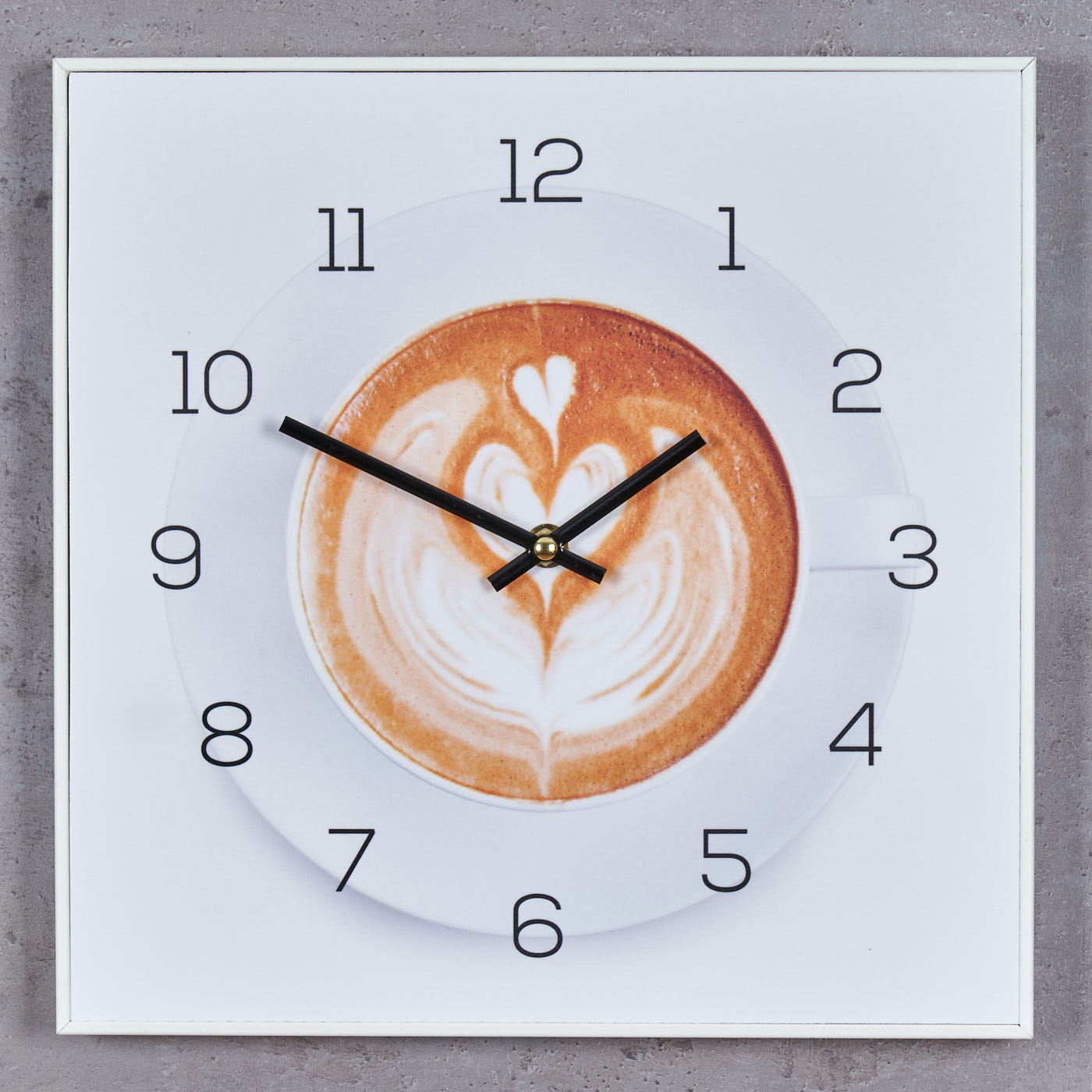 Wanduhr 30x30cm Uhr PVC Rahmen Weiß Cappuccino Kaffee Cafe Deko Küche Wandbild