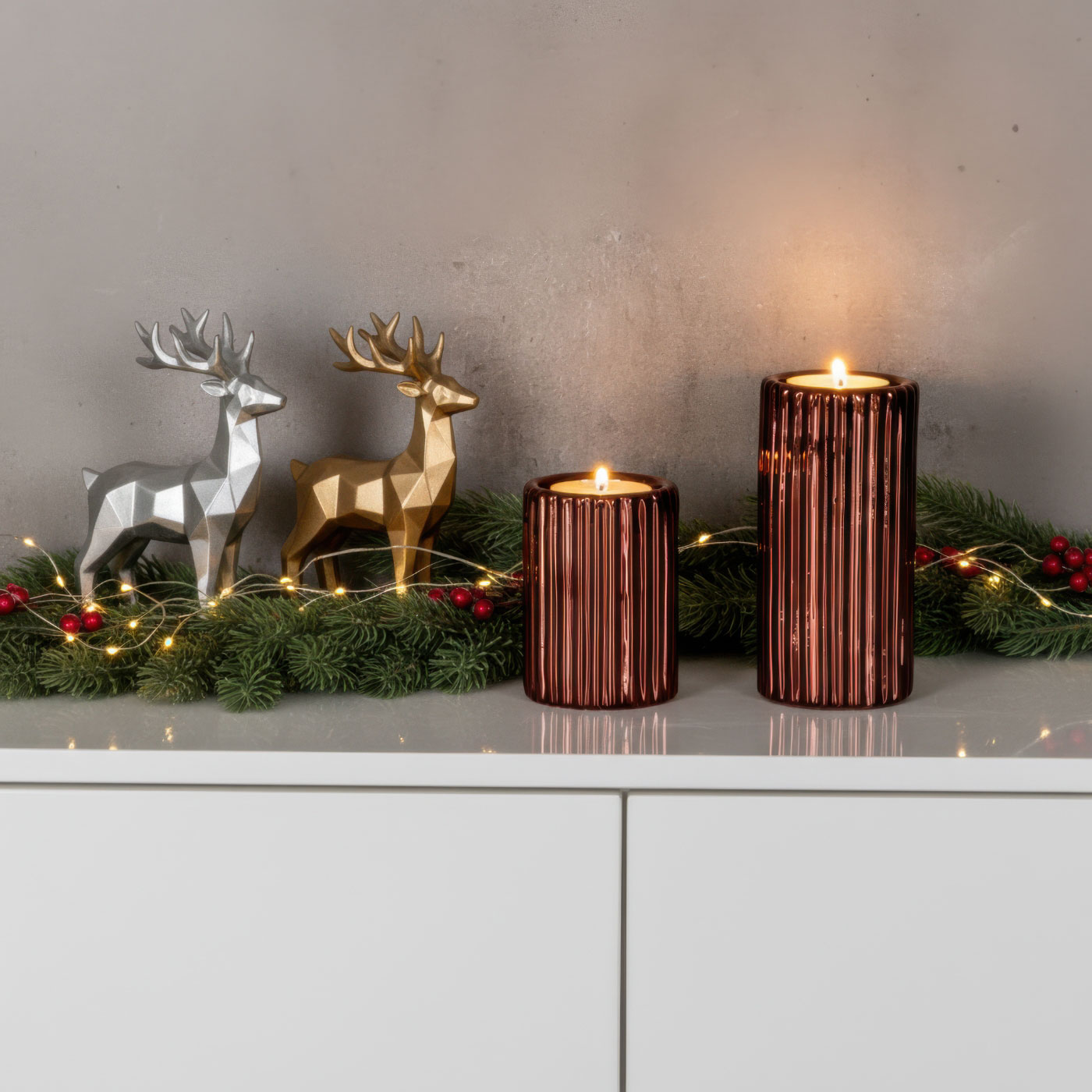 2er Set Teelichthalter Porzellan Bordeaux Rot Tischdeko Weihnachtsdeko Kerzenhalter
