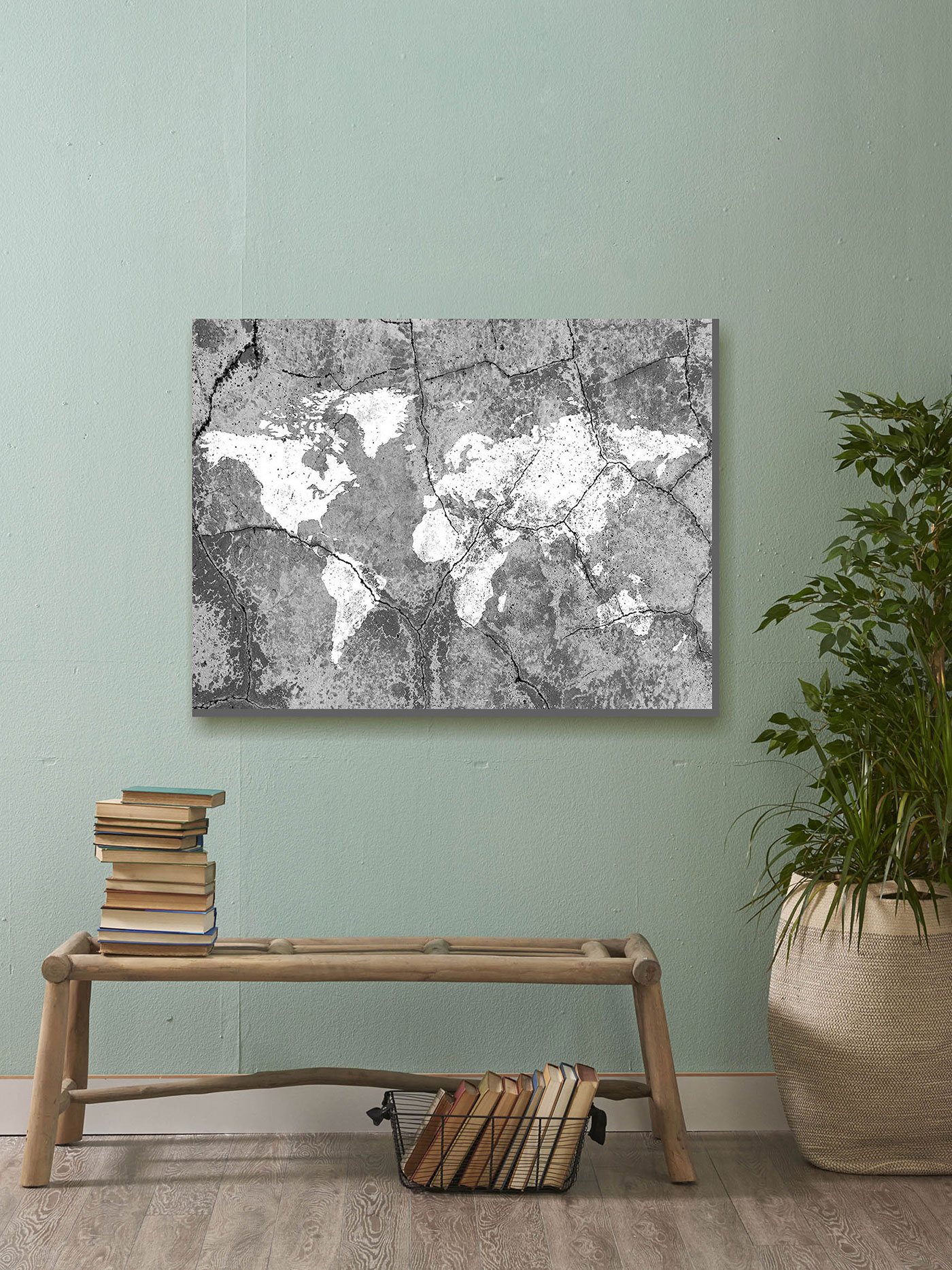 Leinwandbild 80x60cm Weltkarte Erde Urlaub Echtholz Keilrahmen Wanddeko Wandbild