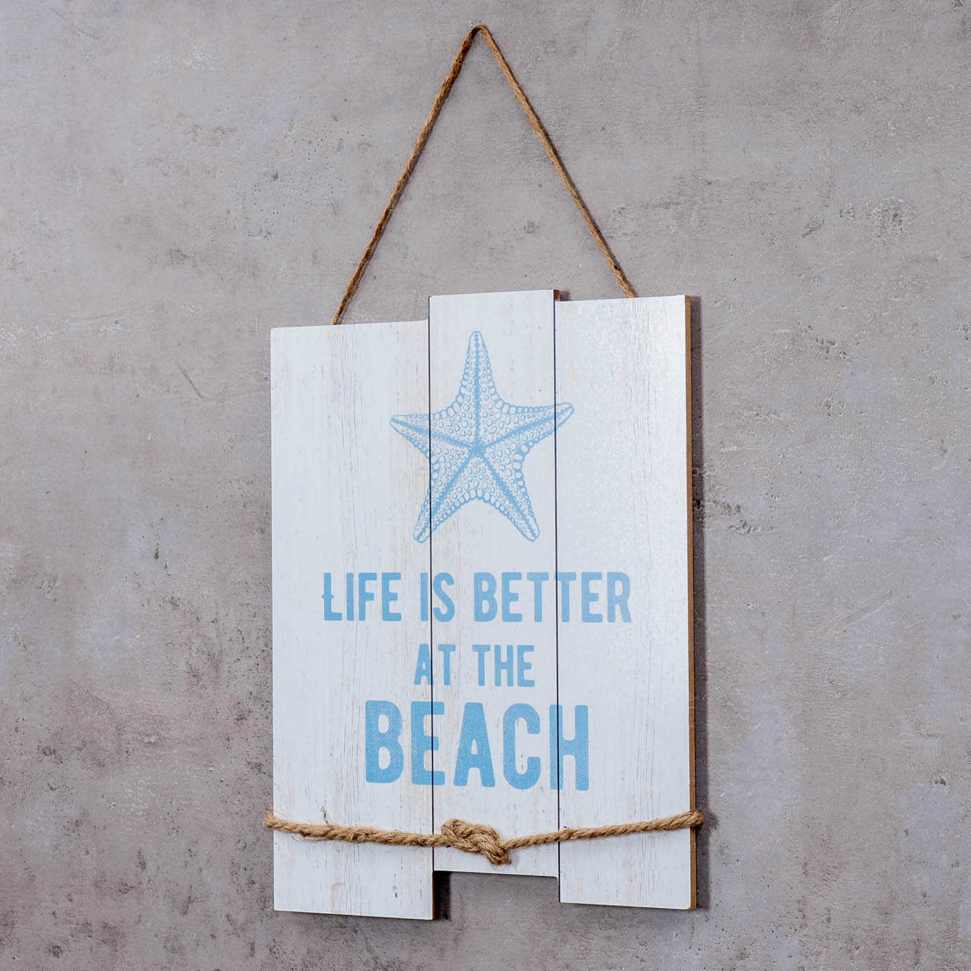 3er Set Wandschild H35cm Blau Weiß Holzschild Beach Strand Wanddeko Wandbild