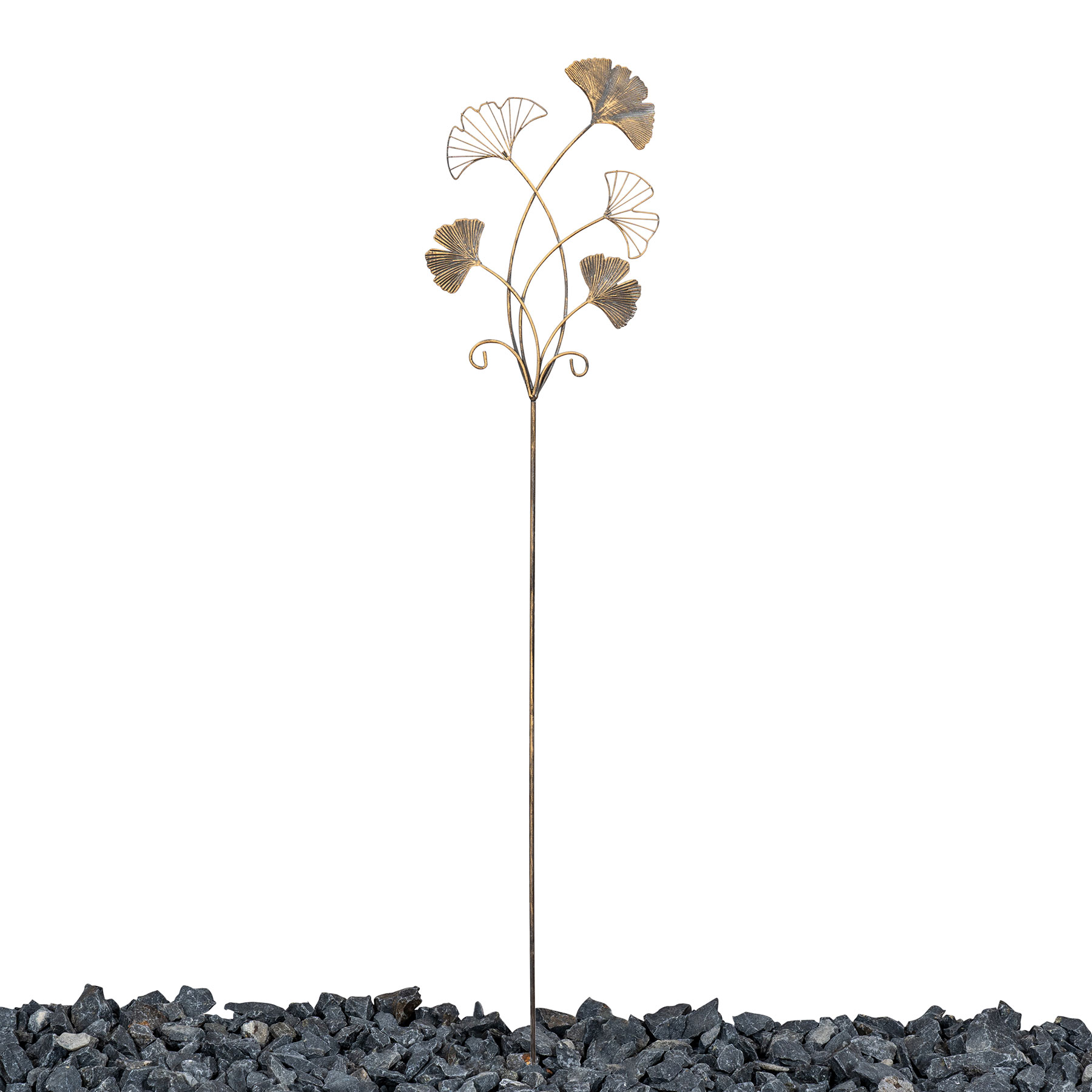Gartenstecker Gingko H115cm Gold Antik Metall Metallstecker Gartendeko Stele