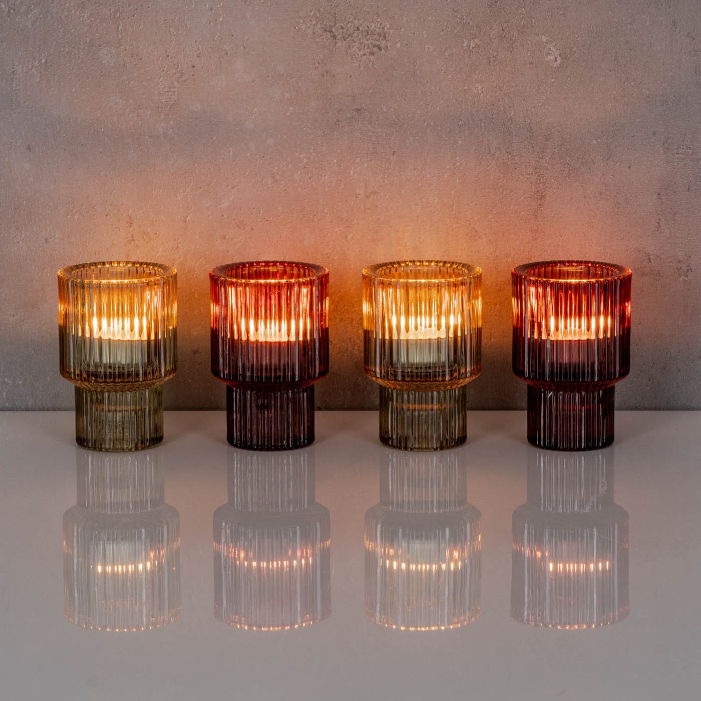 4er Set Kerzenständer Glas Rot Grün Stabkerzen Teelichthalter Kerzenhalter Deko