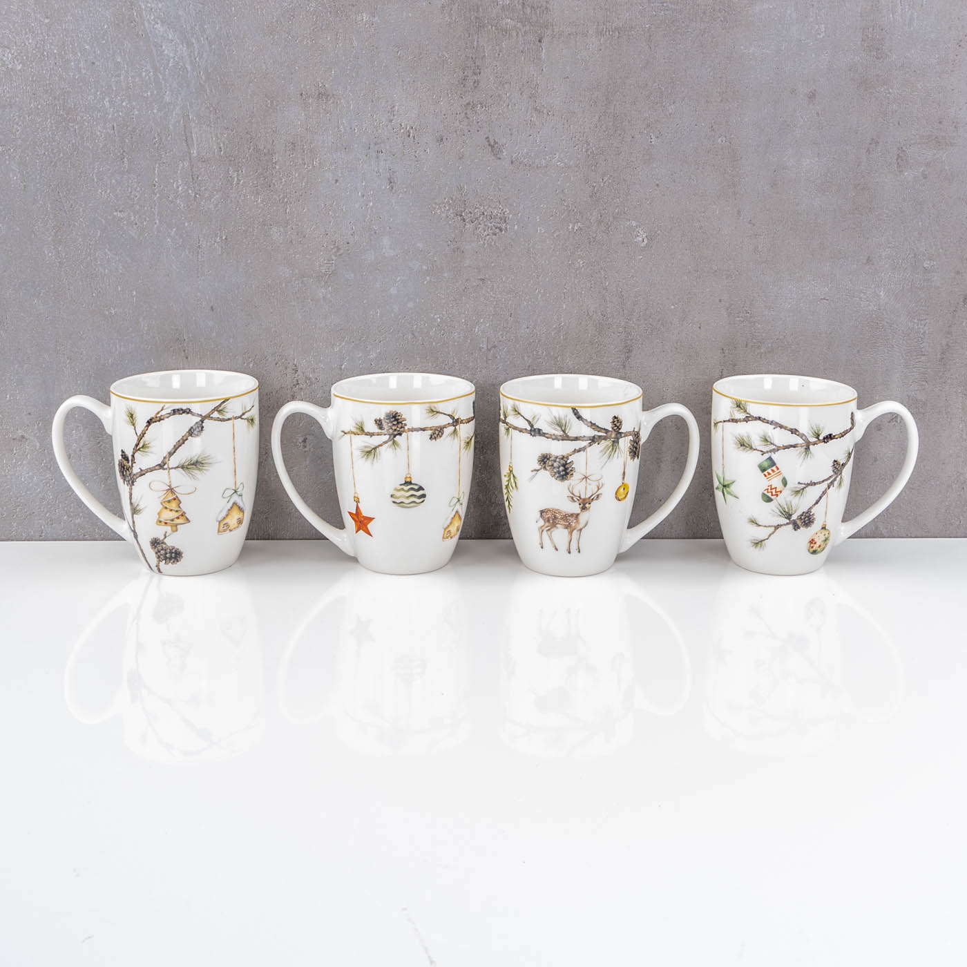 Weihnachtstassen 4er Set Becher Porzellan 350ml Weihnachten Kaffee Tee Getränk