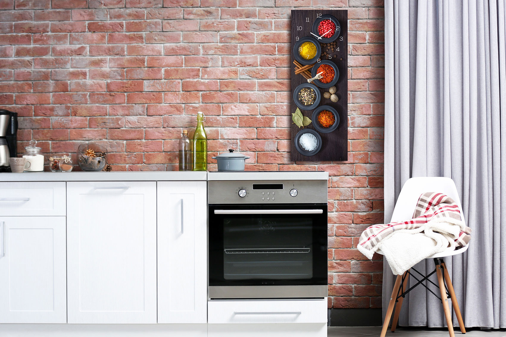 Wanduhr Alu-Dibond 20x60cm Uhr Alubild Gewürze Küche Wanddeko Aluminium