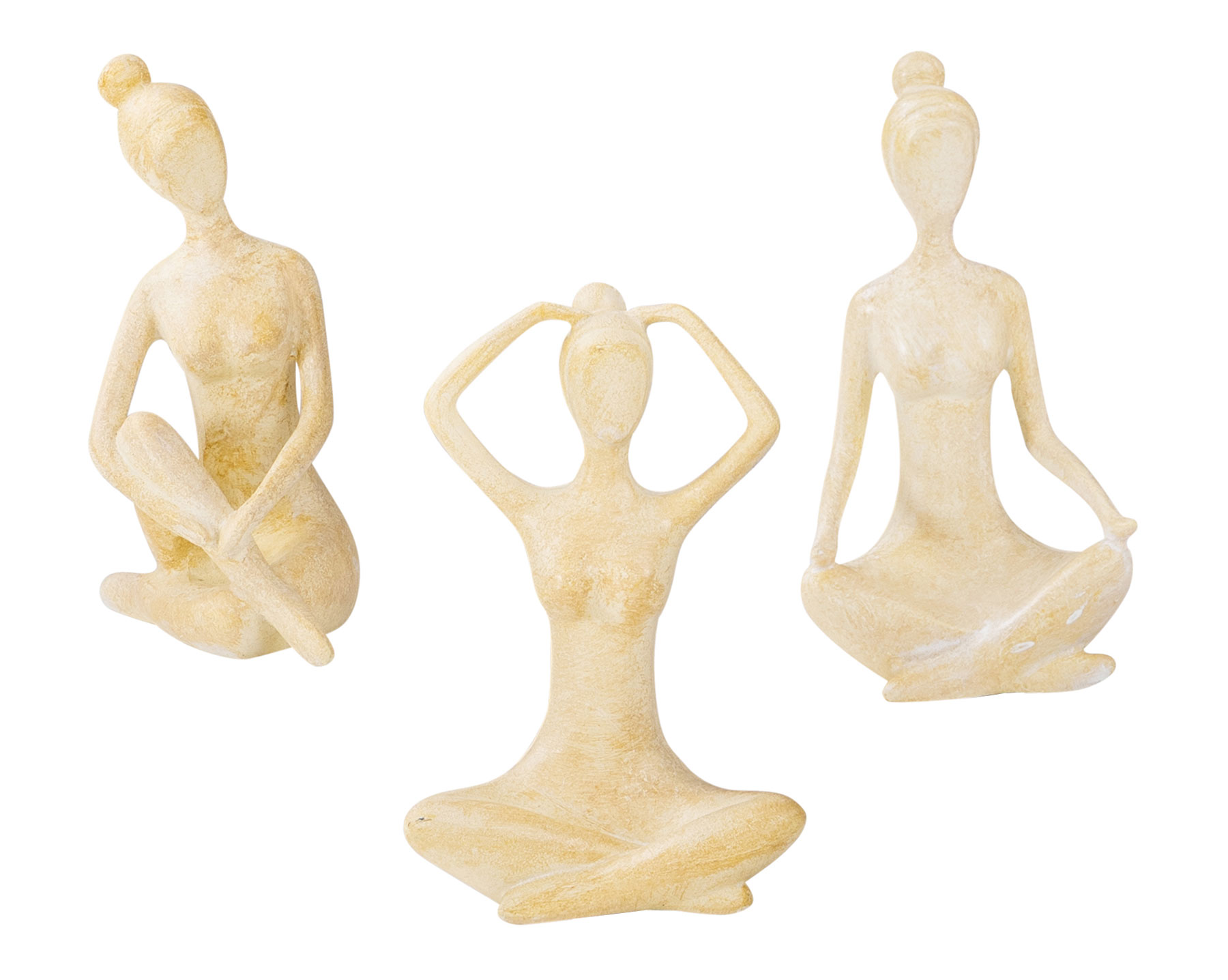 3er Set Yoga Deko Frau Figur Beige Dekofigur Yogapose Geschenk Skulptur Wohndeko