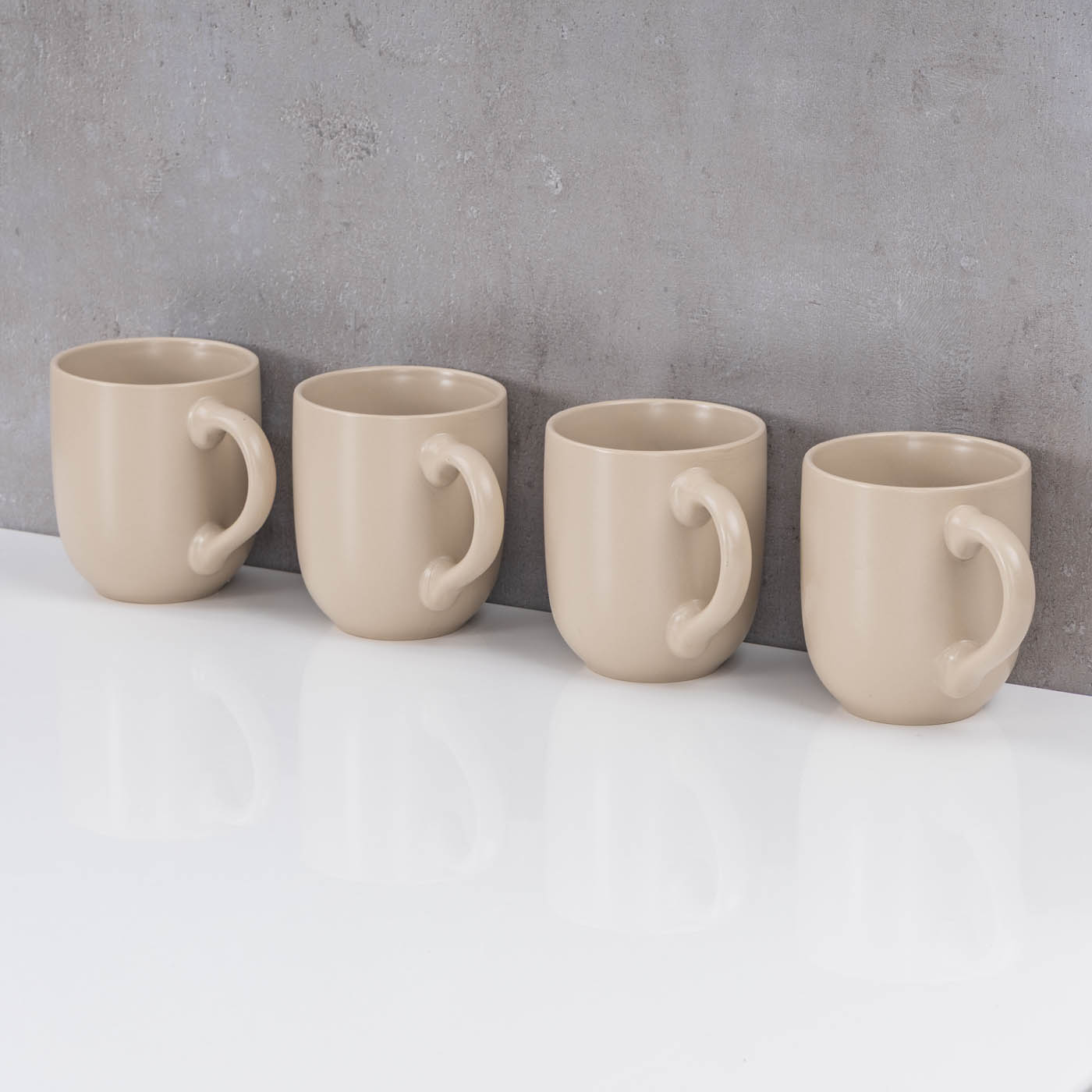 4er Set Steingut Tassen 300ml Beige Creme Kaffeetasse Kaffeebecher Sand Design