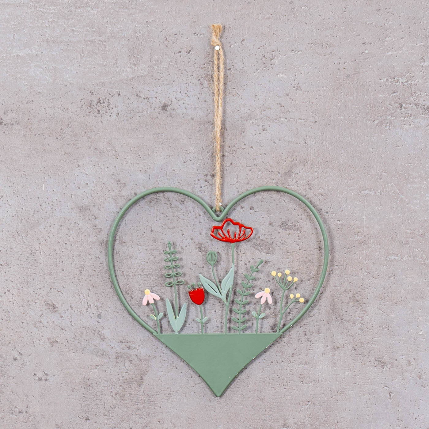 Metallschild Frühling 15x15cm Dekoschild Herz Grün Wiese Türschild Wandbild Deko