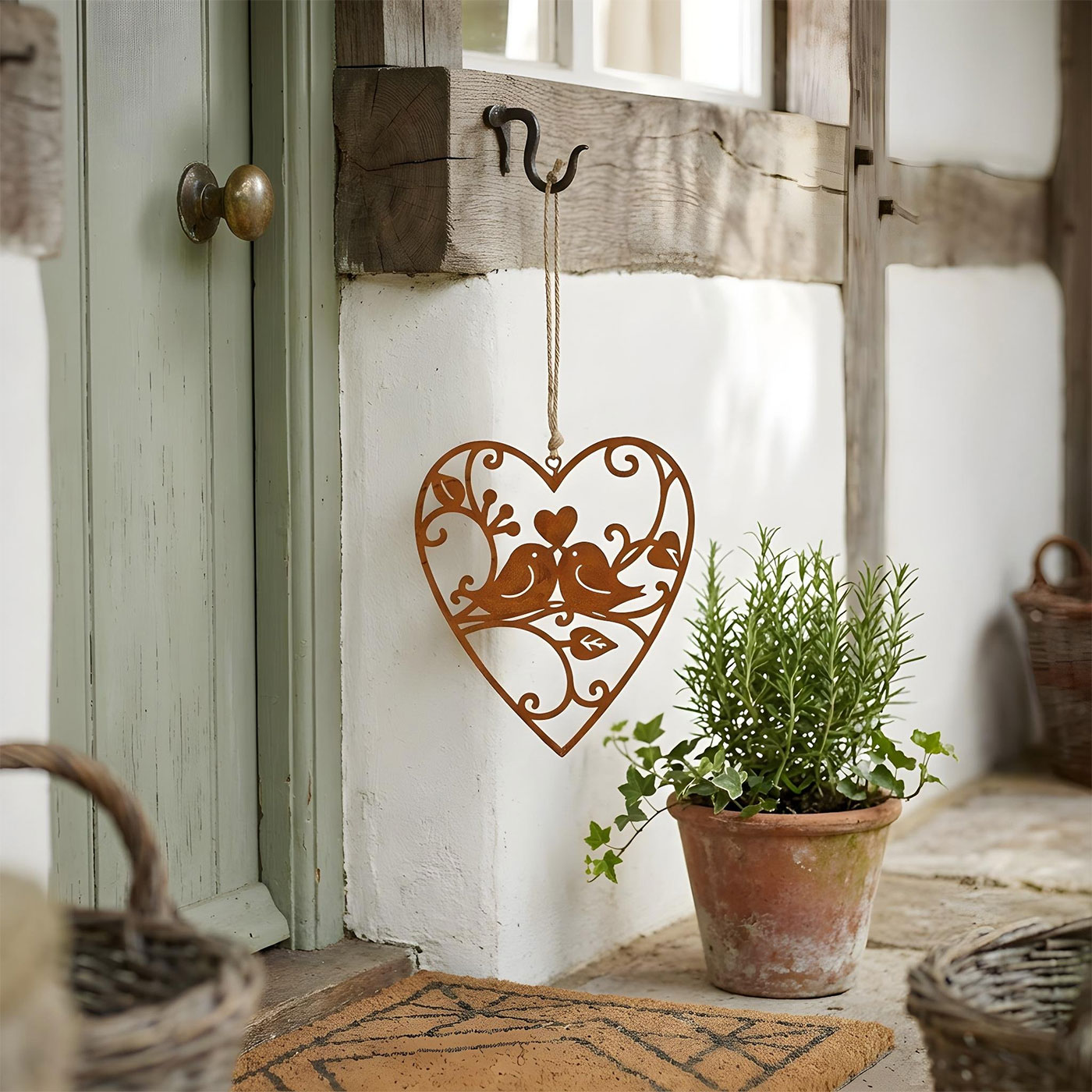 Schild Herz 10x12cm Vogel Gartendeko Türschild Edelrost Wandbild Rostdeko Deko