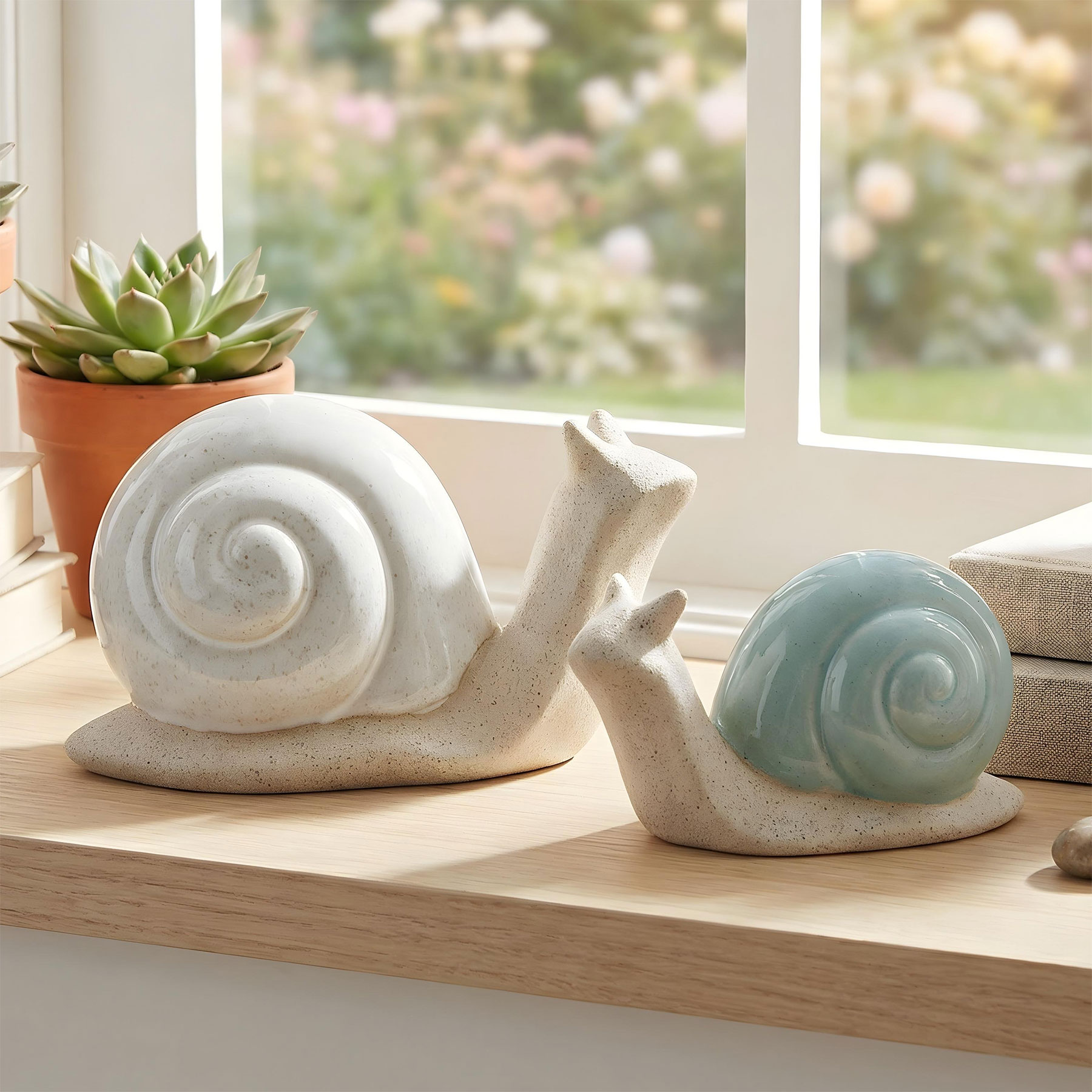 2er Set Schnecke Figur Porzellan Dekofigur Tischdeko Dekoschnecke Deko Skulptur