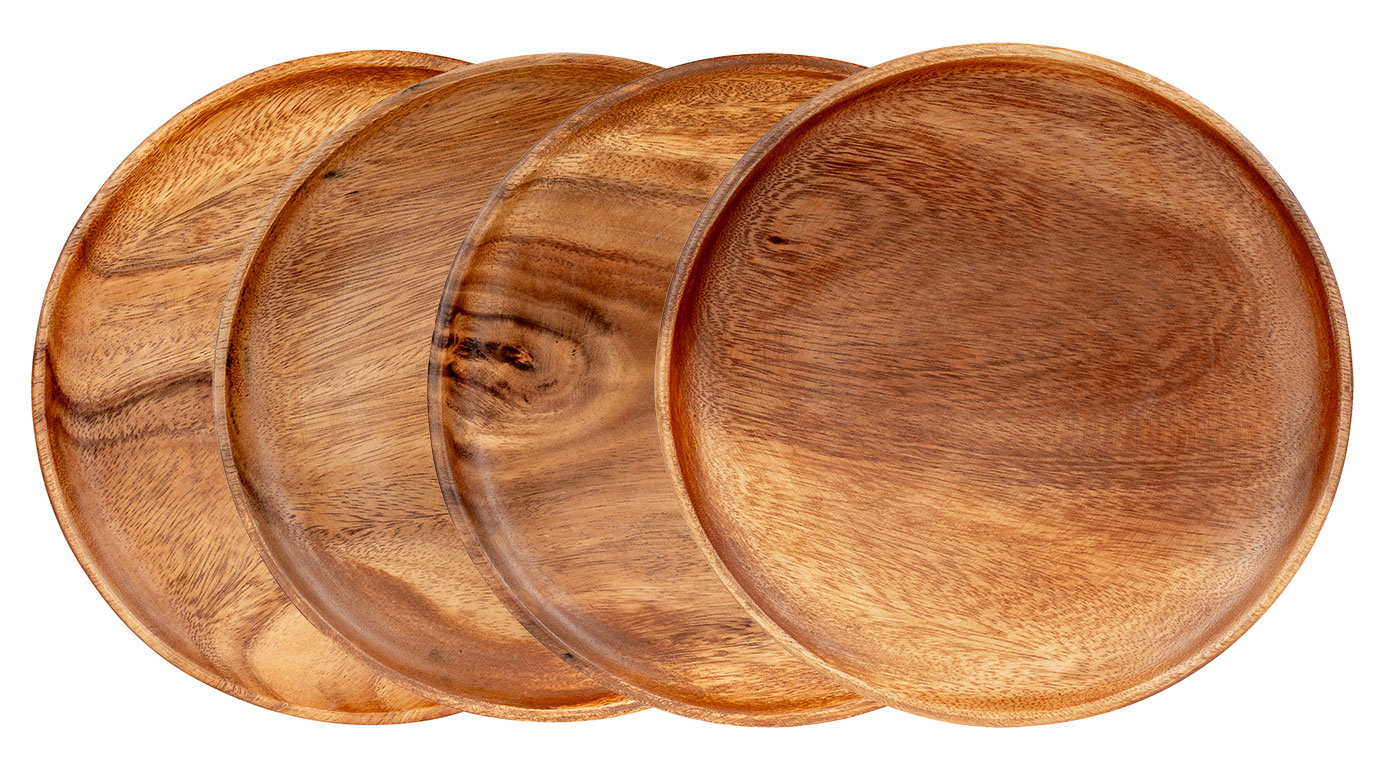 4er Set Runde Teller Akazie Ø30cm Holzteller Snackteller Dekoteller Deko Unikat