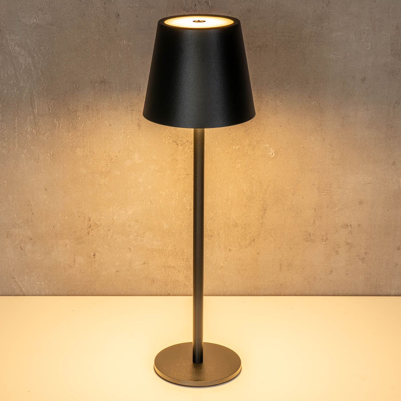 LED Tischlampe H38cm Schwarz Metall Kabellos Nachttischlampe Touch Leuchte Deko