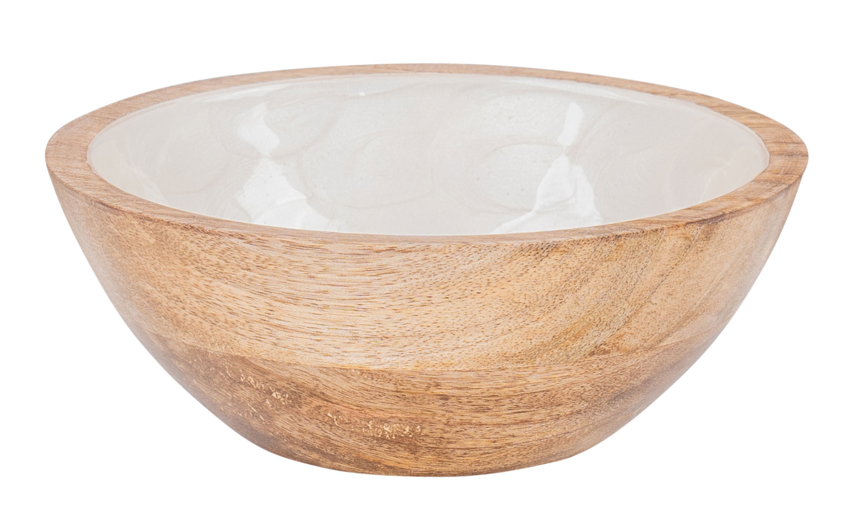 Schüssel 15cm Mango Holz Creme Perlmutt Emaille Schale Bowl Salatschüssel Deko