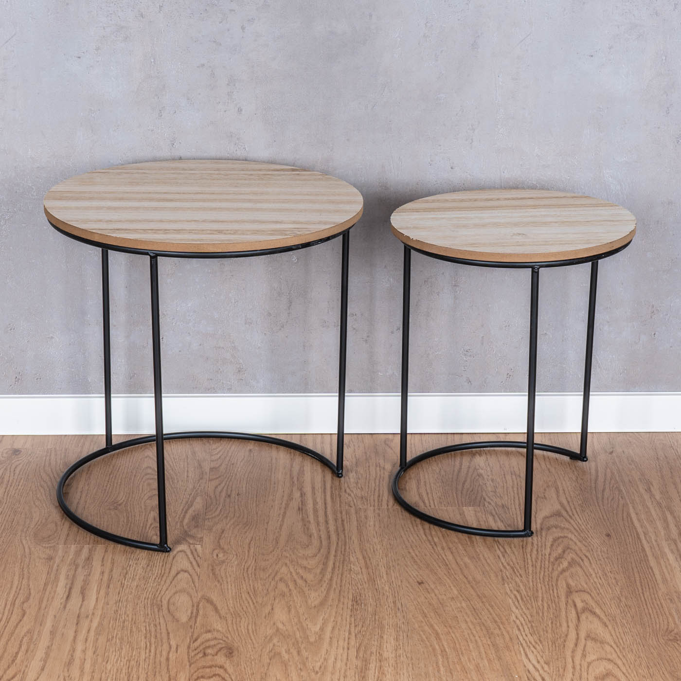 2er Set Beistelltische Metall Schwarz Holz Rund Couchtisch Industrial Sofatisch