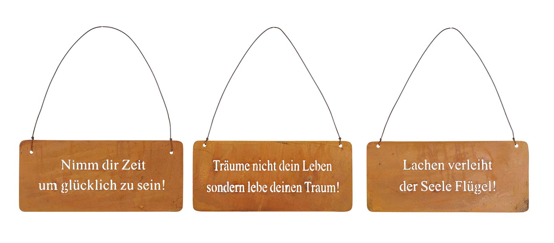 3er Set Wandbilder Sprüche 18x8cm Schilder Garten-Deko Türschild Edelrost Braun