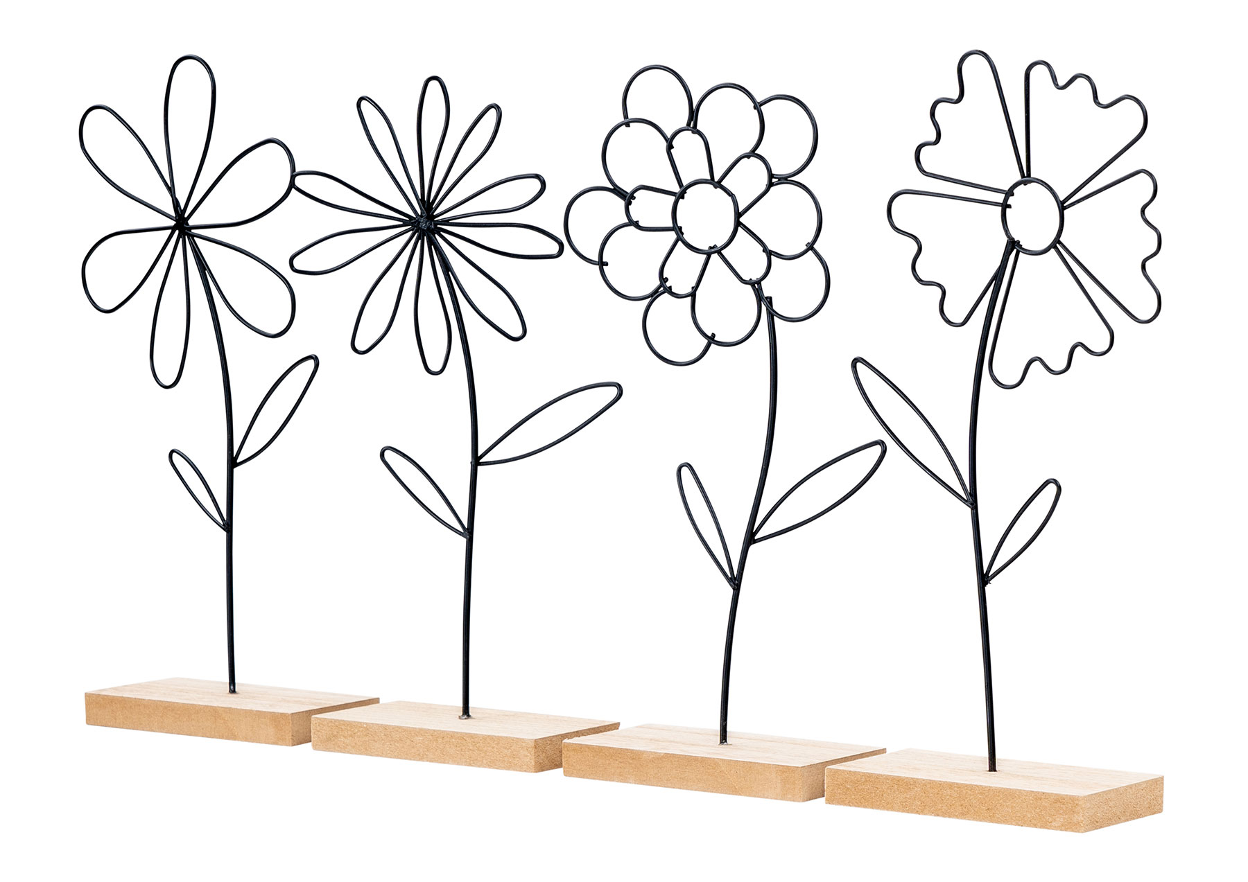 Blumen Deko Aufsteller 4er Set Metall Schwarz MDF Holzsockel Modern Tischdeko