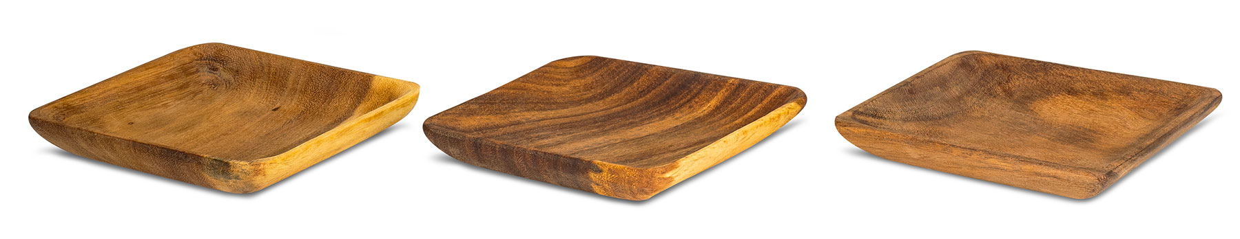 3er Set Snackschale Holz Akazie 15x15cm Quad Schale Obstschale Dekoschale Teller