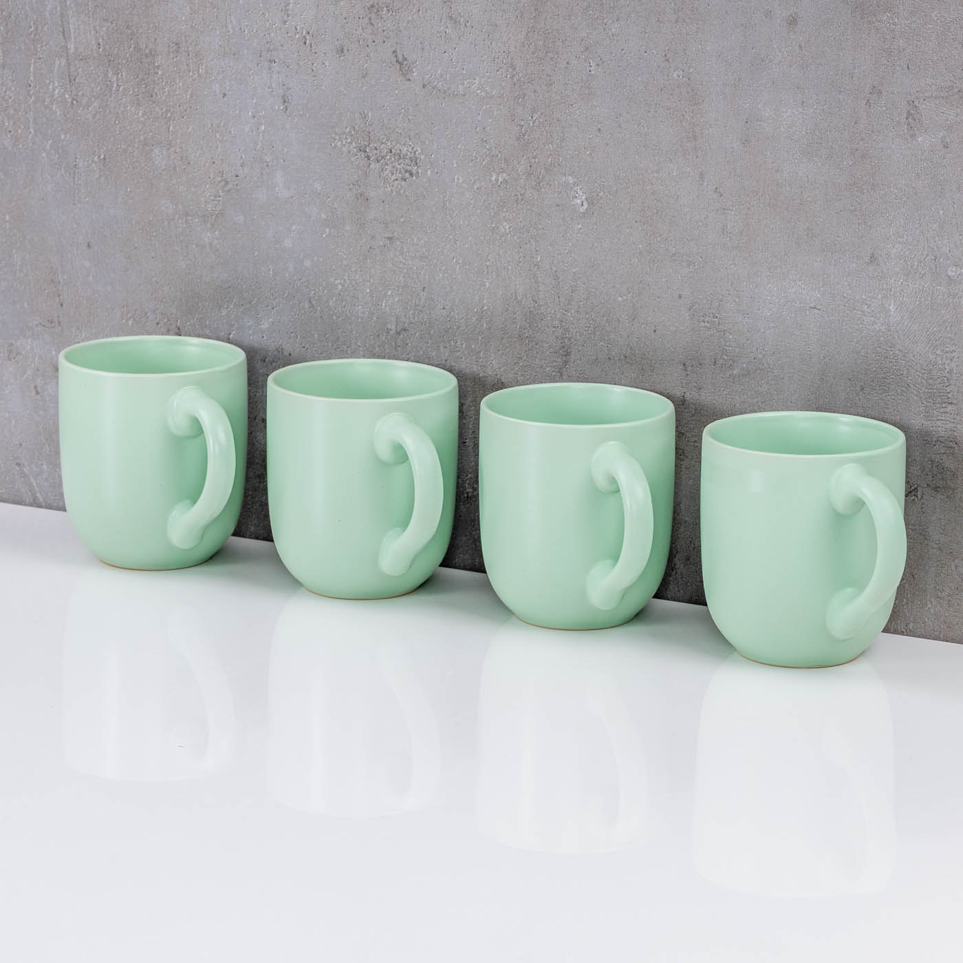 4er Set Steingut Tassen 300ml Pastellgrün Grün Kaffeetasse Kaffeebecher Design