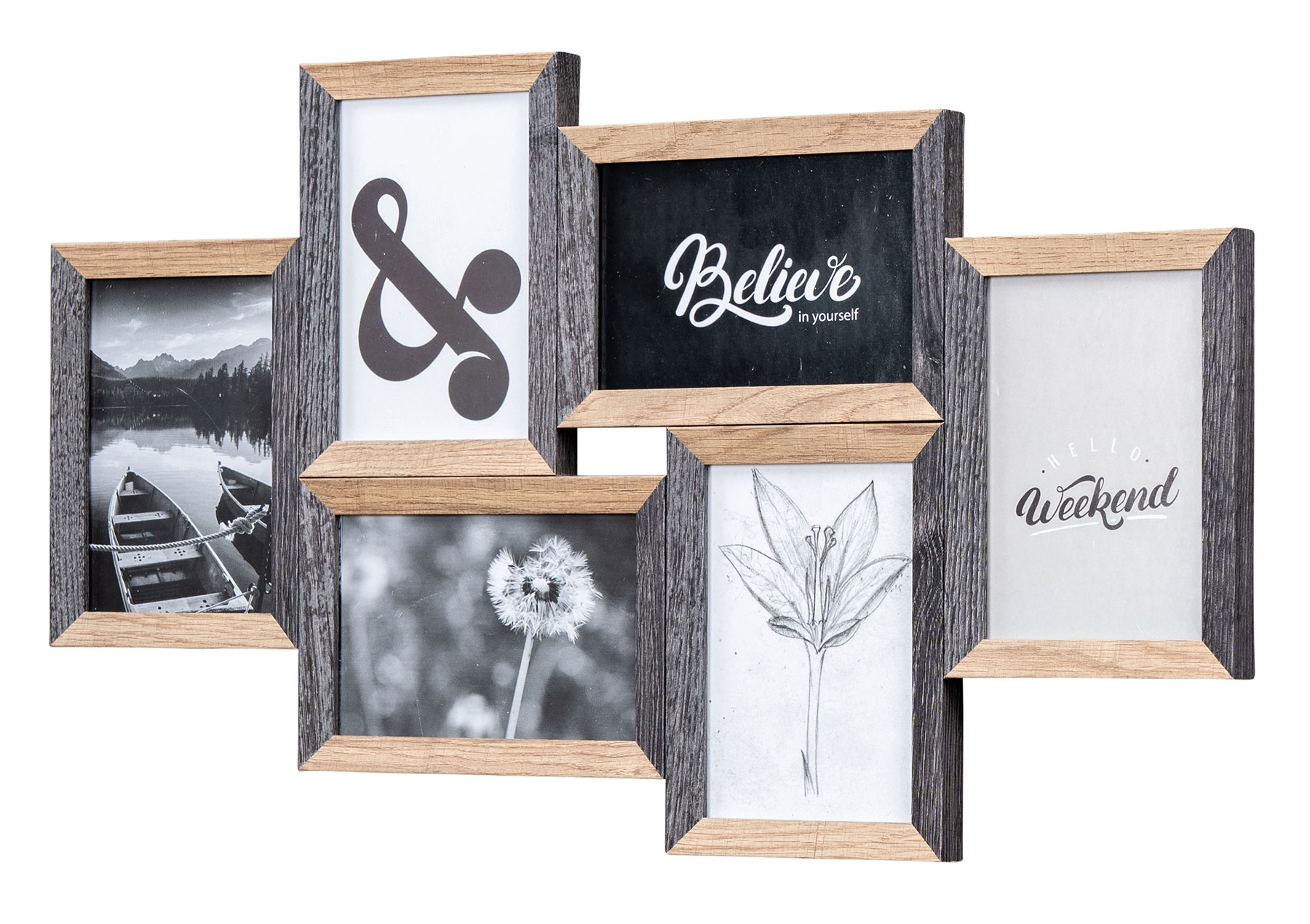Bilderrahmen 6 Fotos 10x15 Schwarz Natur MDF Holz Fotorahmen Bildergalerie Deko