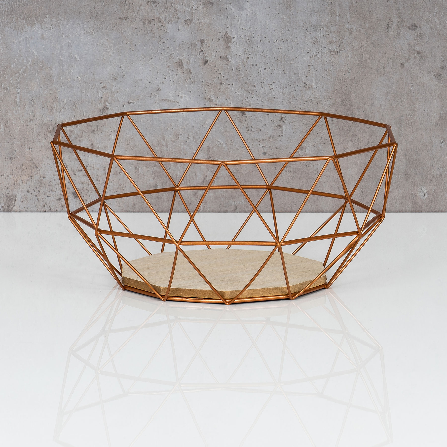 2er Set Korb Metall Kupfer 26x12cm Modern Holz MDF Braun Schüssel Schale Design