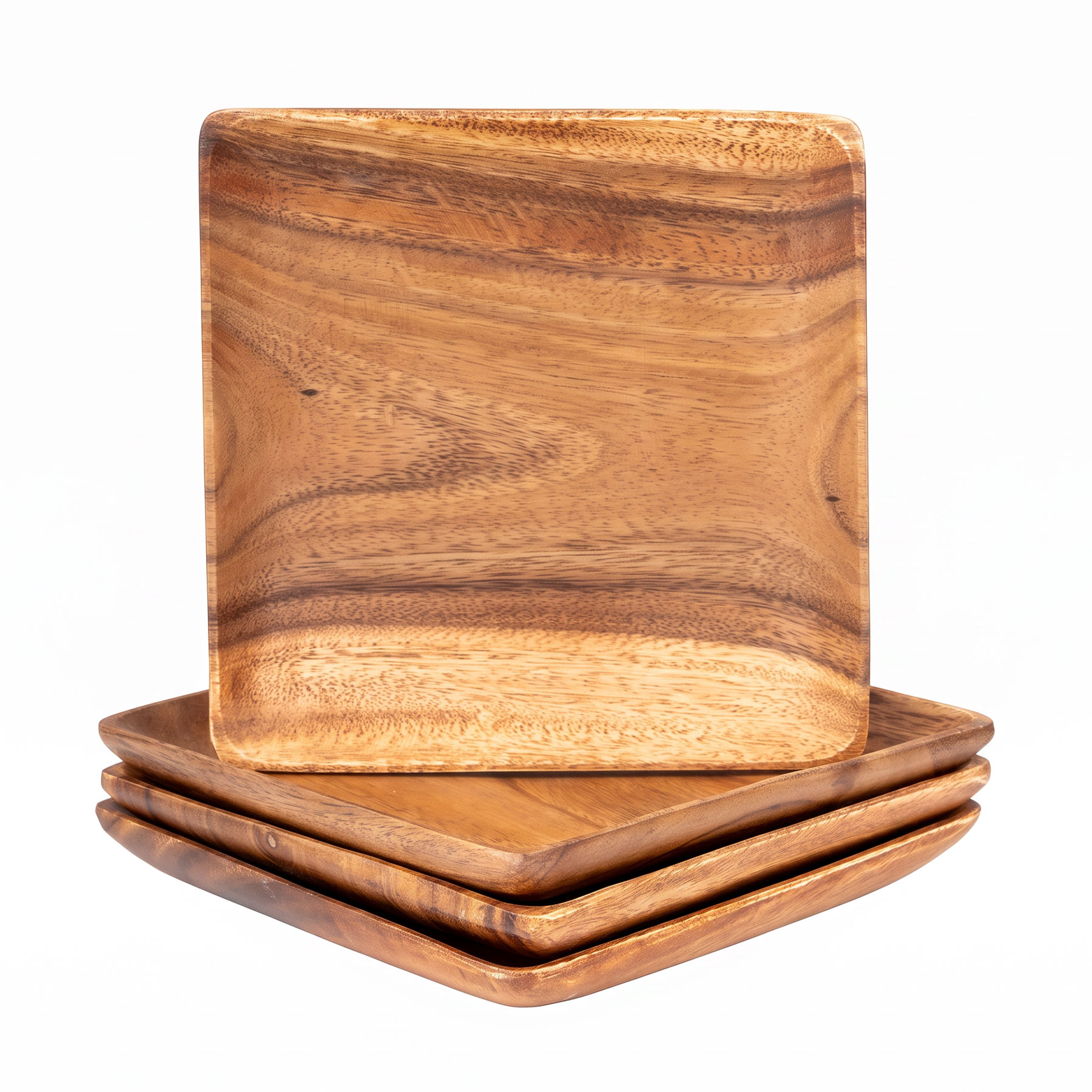 4er Set Holzteller Akazienholz 20x20cm Holzschale Dekoschale Tischdeko Obstschale