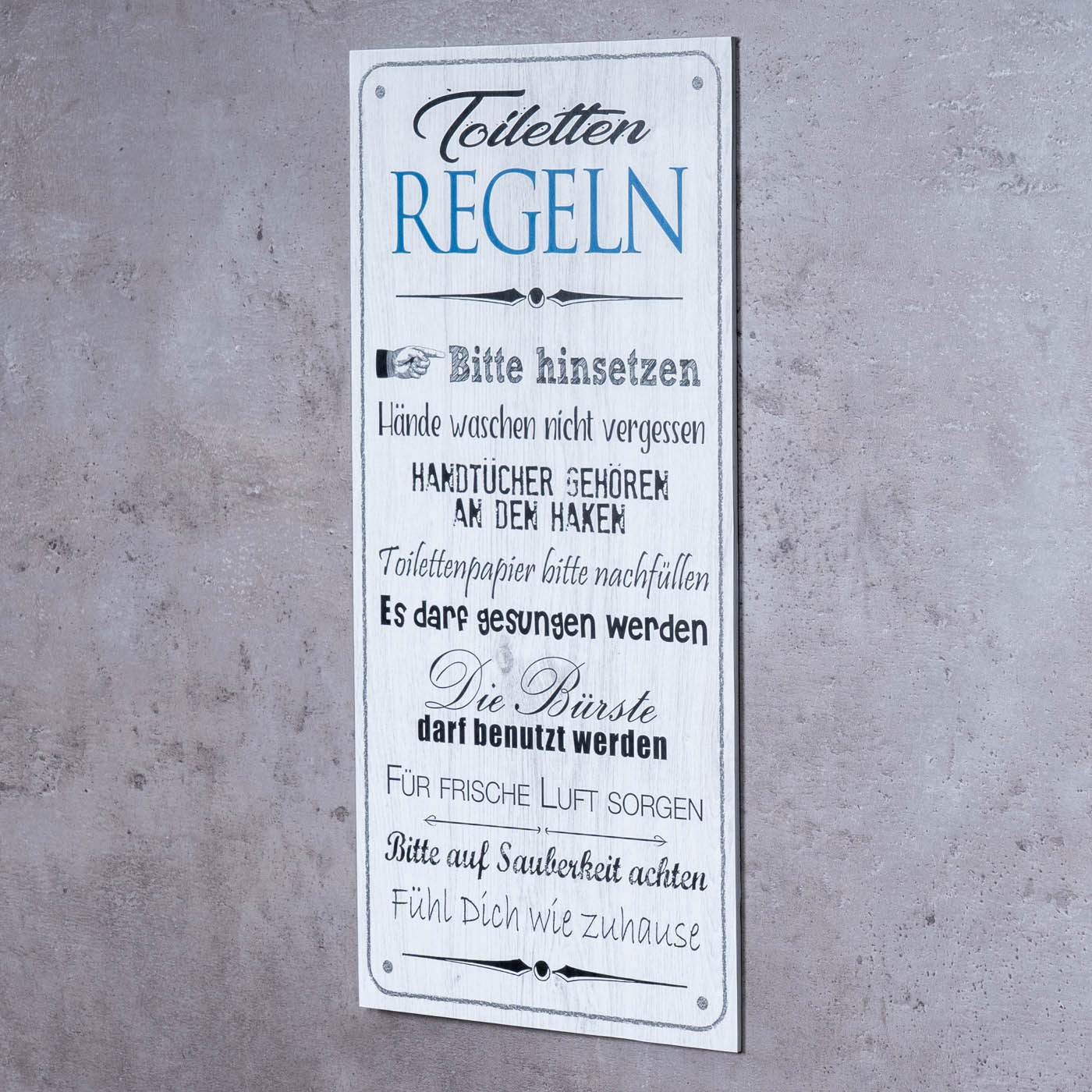 Wandbild 20x40cm Toilettenregeln Bad Spruch Deko Wandschild Bild Wanddeko