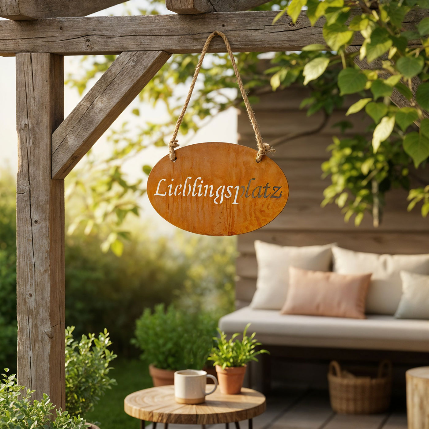 Gartenschild Lieblingsplatz L30cm Edelrost Garten-Deko Schild Türschild Wandbild