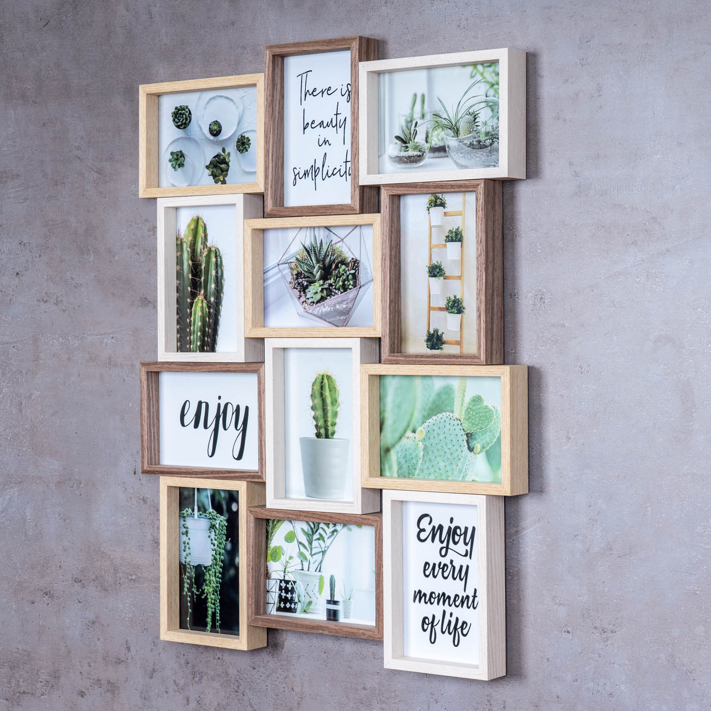 Bilderrahmen Collage BxH 59x45cm 12 Fotos 10x15cm Natur Eiche Holz Glas Galerie
