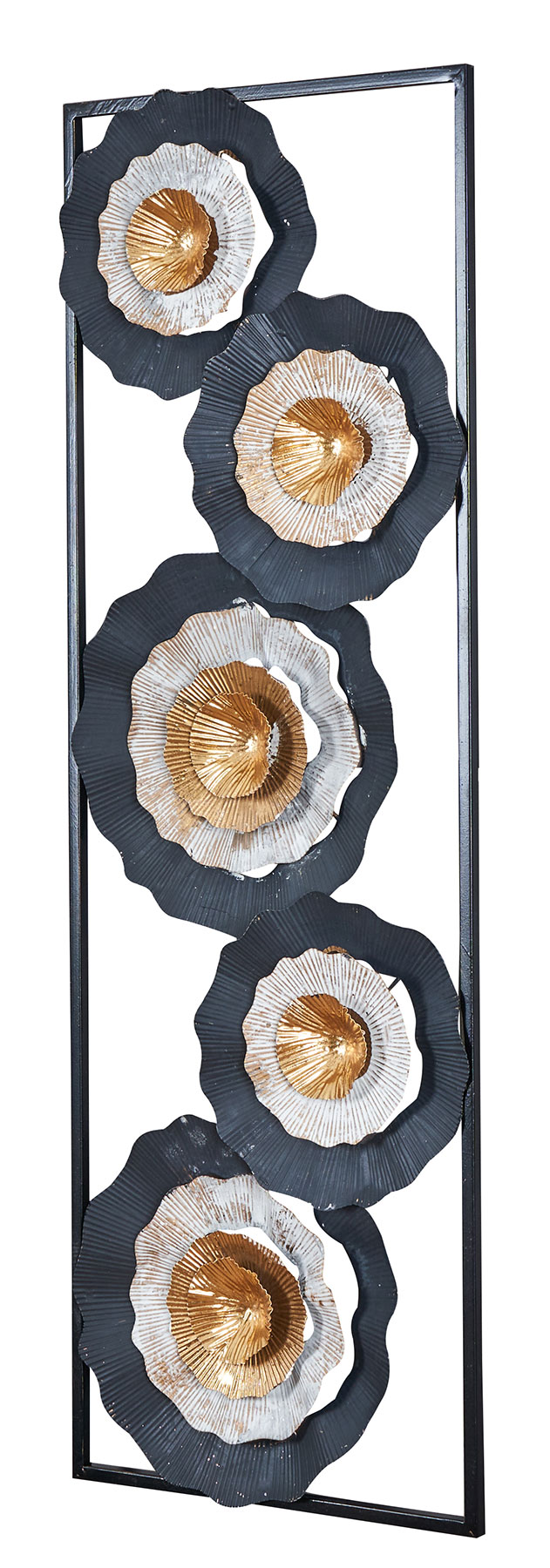 3D Wandbild 31x90cm Blume Metall Schwarz Gold Deko Teller Ringe Wanddeko Design