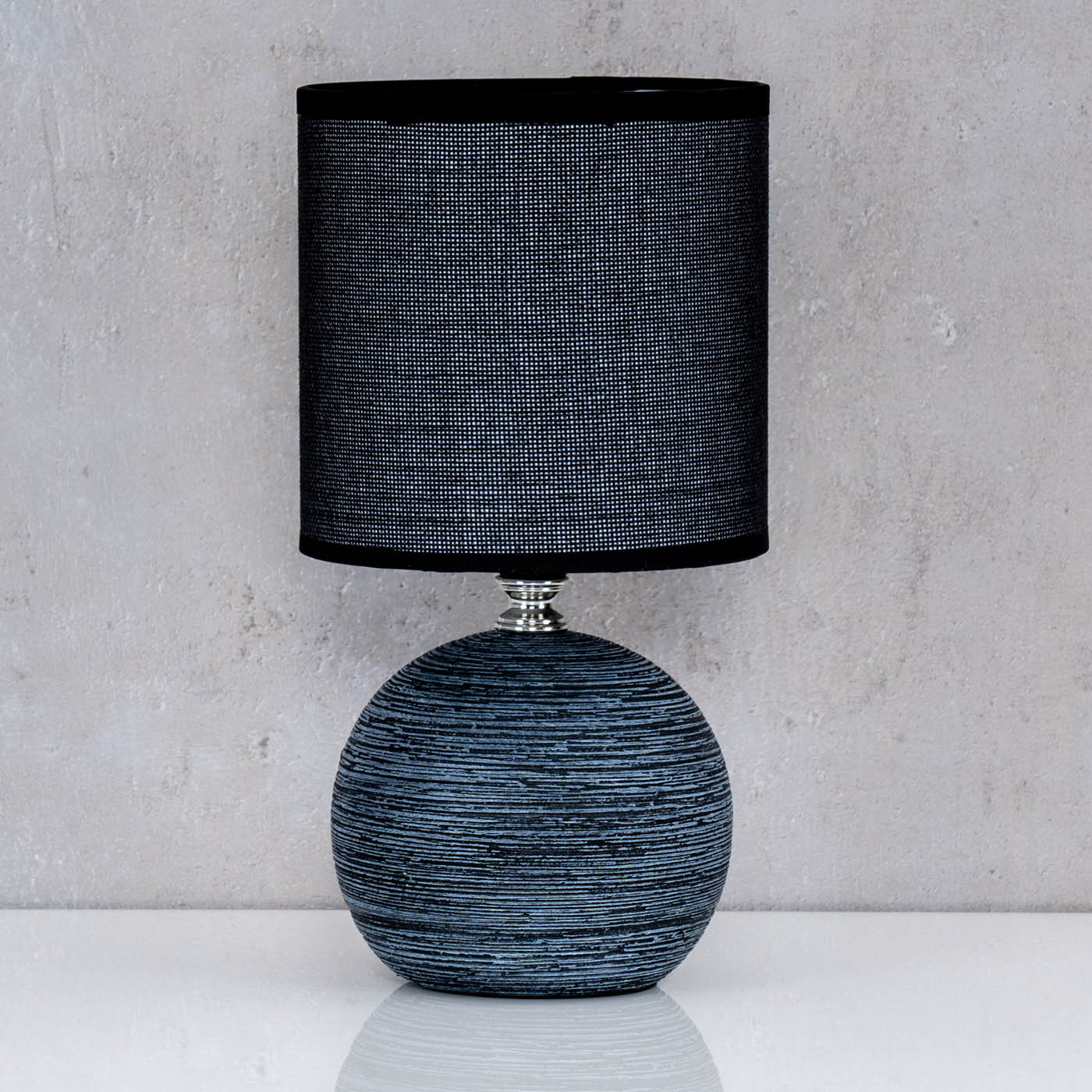 Tischlampe Keramik H26cm Anthrazit Rund Licht Lampe Shabby Chic Landhaus