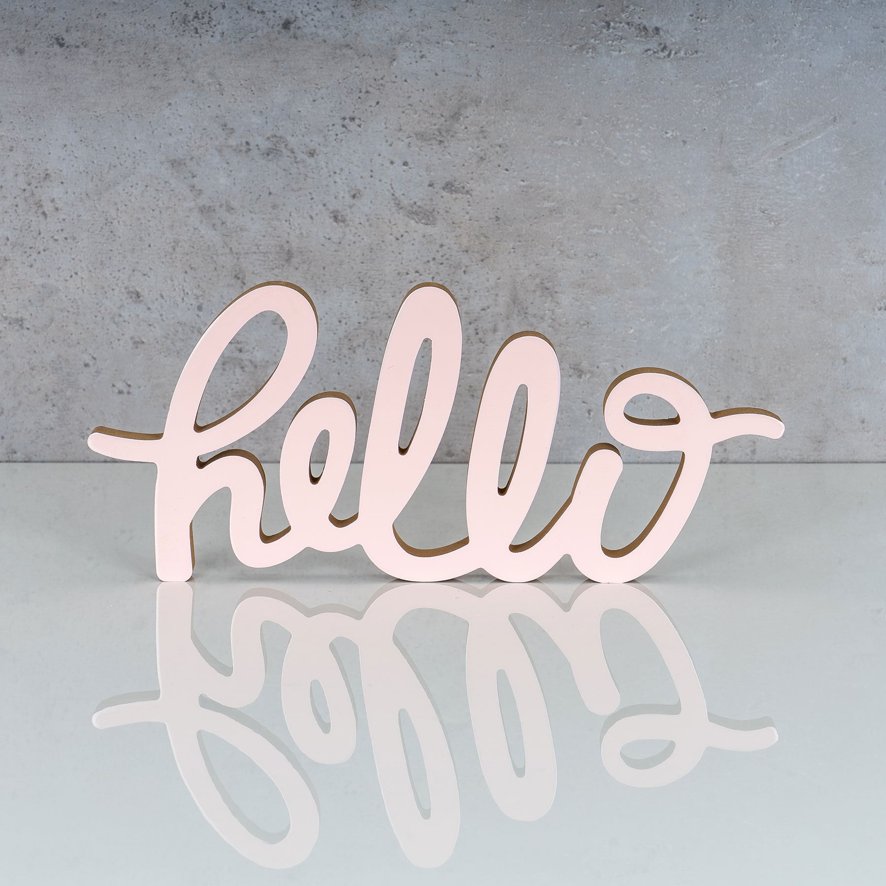 Schriftzug Hello L30cm Pastell Rosa Holz Tischdeko Deko Aufsteller Wohndeko