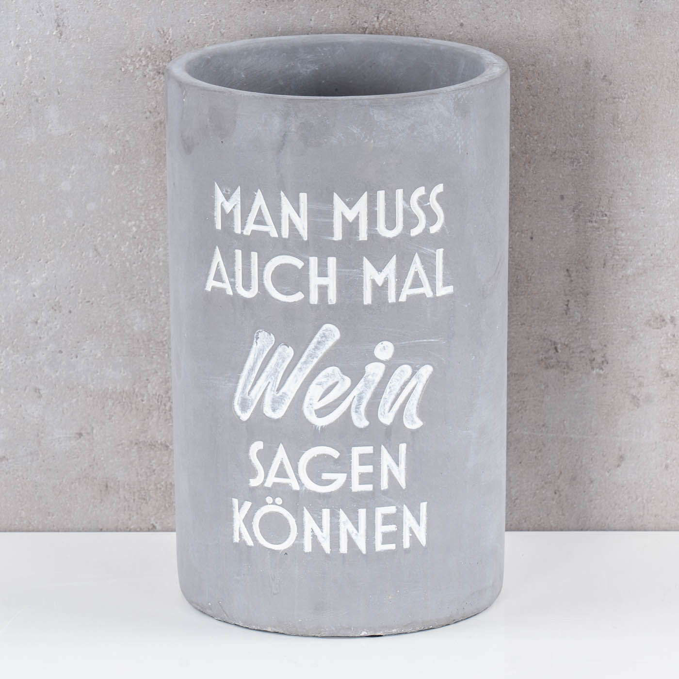 Weinkühler Beton Grau H21cm Flaschenkühler Spruch Wein Sektkühler Tischdeko