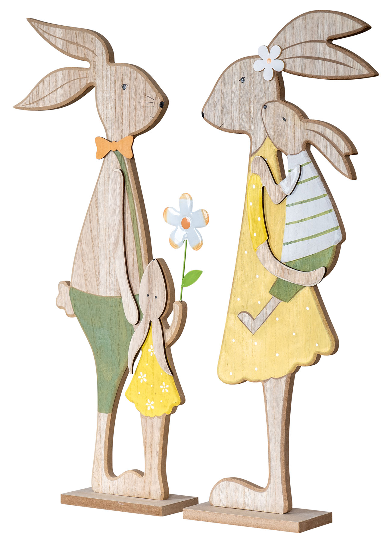 2er Set Hase Familie H59cm Holz Natur Bunt Hasenfamilie Ostern Osterhase Deko