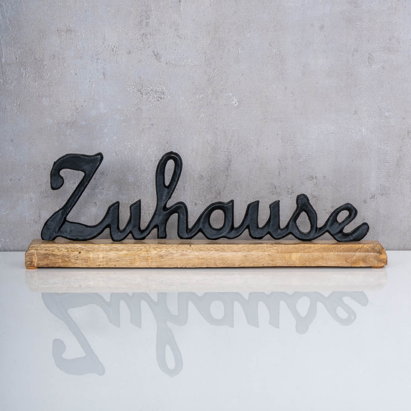 Schriftzug Zuhause L40cm Metall Schwarz Mango Holz Tischdeko Deko Aufsteller