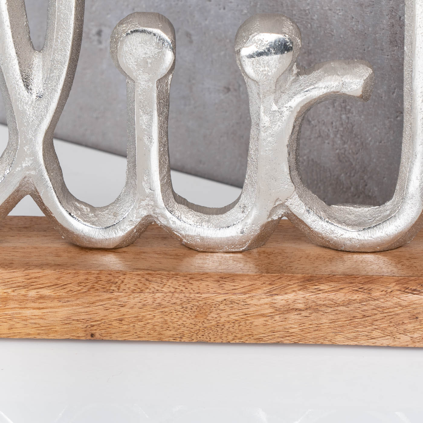 Schriftzug Glück L29cm Metall Silber Mango Holz Tischdeko Deko Aufsteller
