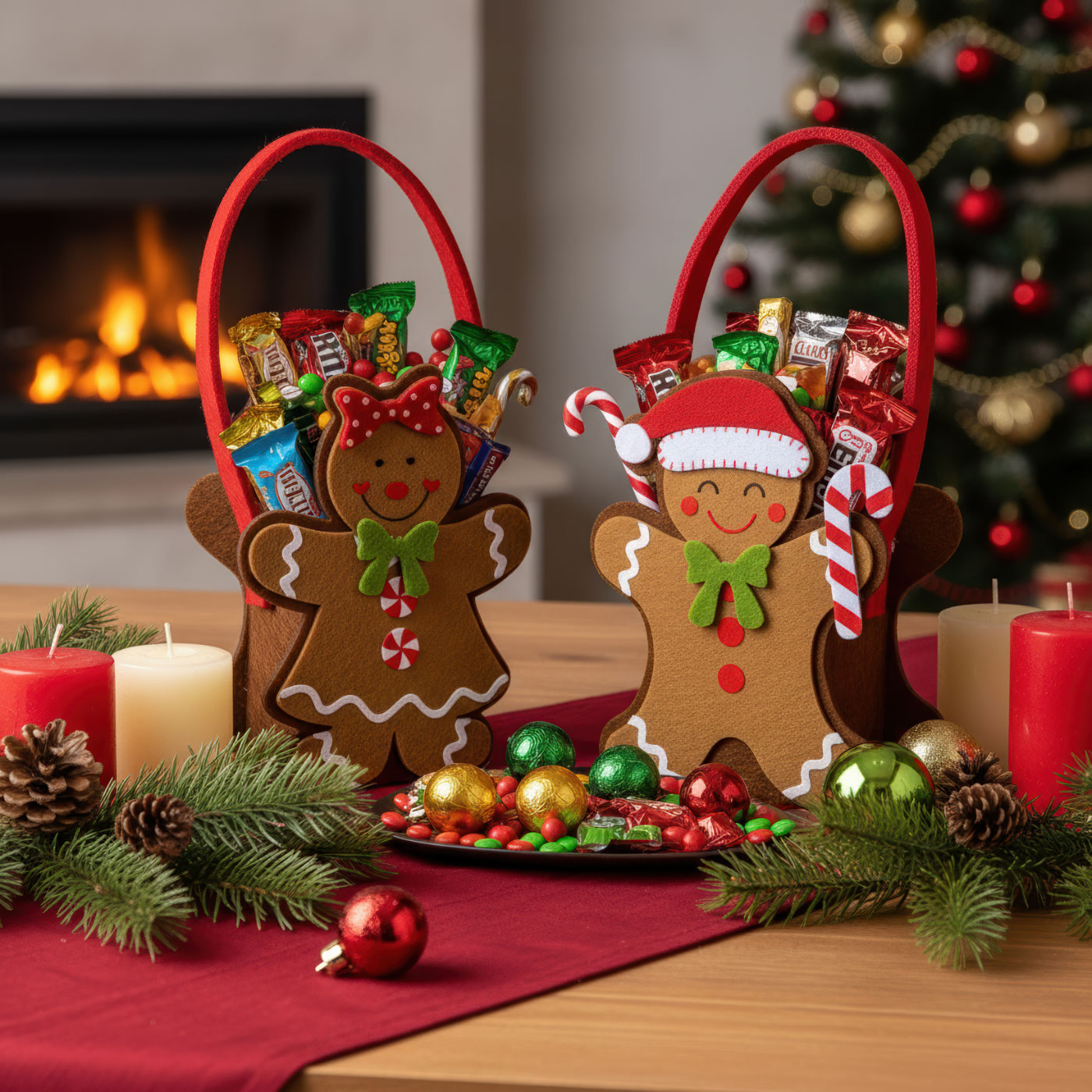 2er Set Weihnachtstasche Filz H12cm Geschenktüte Nikolaus Lebkuchen Weihnachten