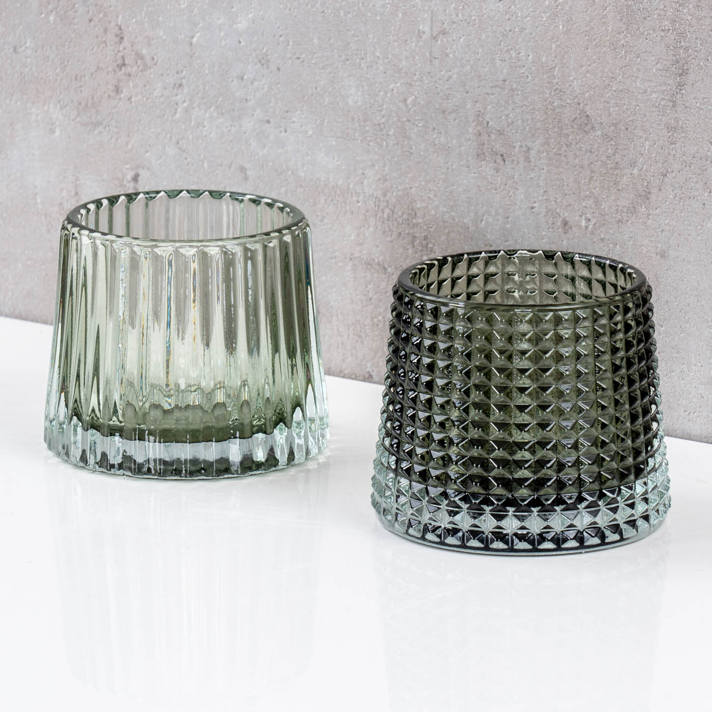 2er Set Teelichthalter H7cm Glas Grün Kerzenhalter Tischdeko Kerzen Retro Deko