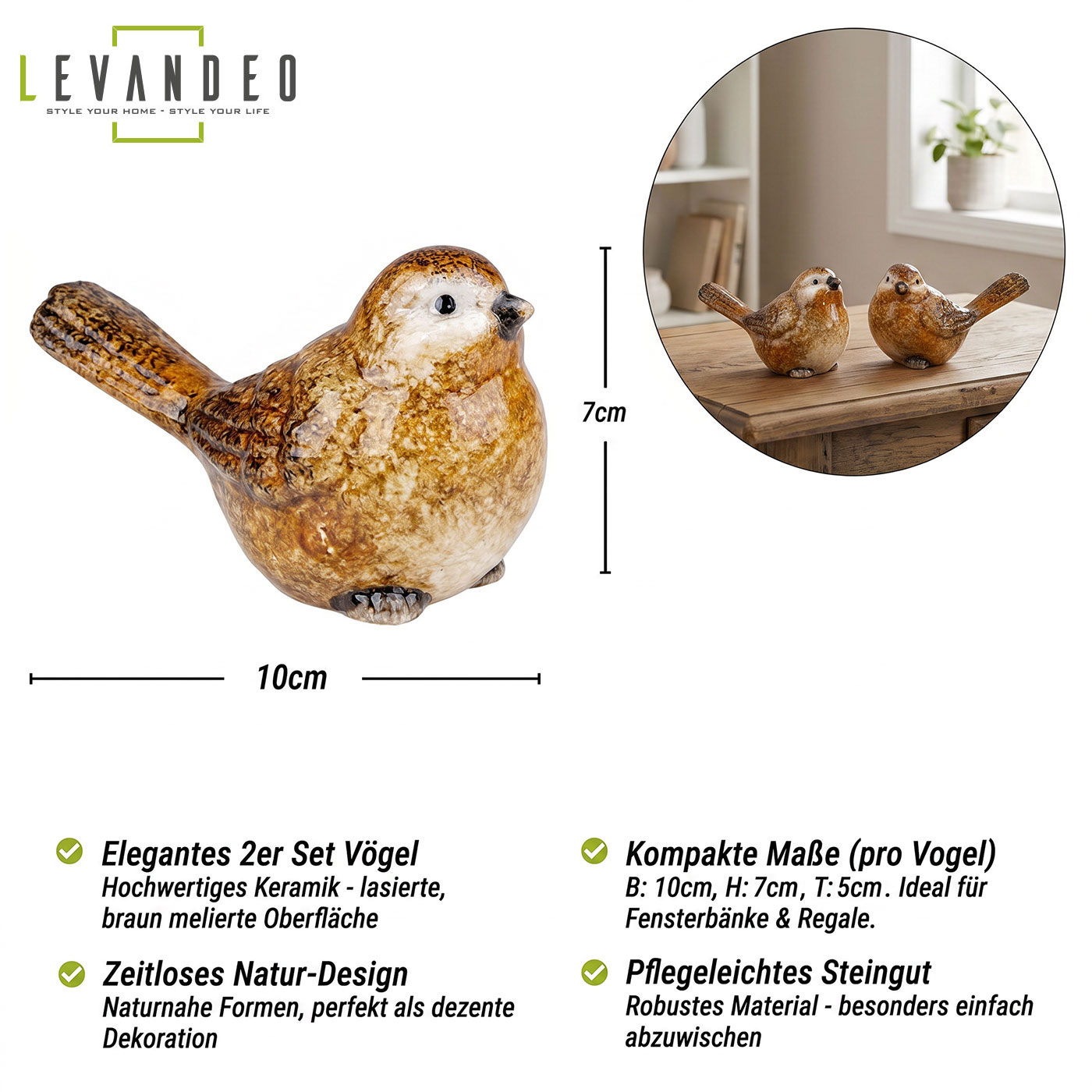2er Set Vogelfigur Keramik Dekofigur Vogel Tischdeko Deko Aufsteller Skulptur
