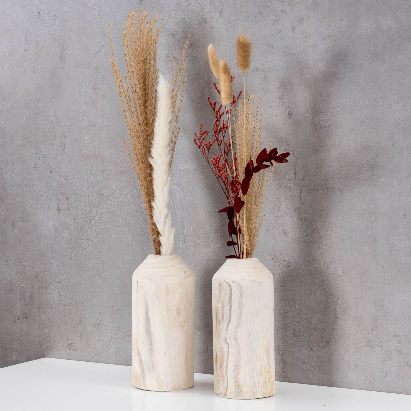 2er Set Vase aus Holz für Trockenblumen H20cm Natur Holzvase Tischdeko Tischvase