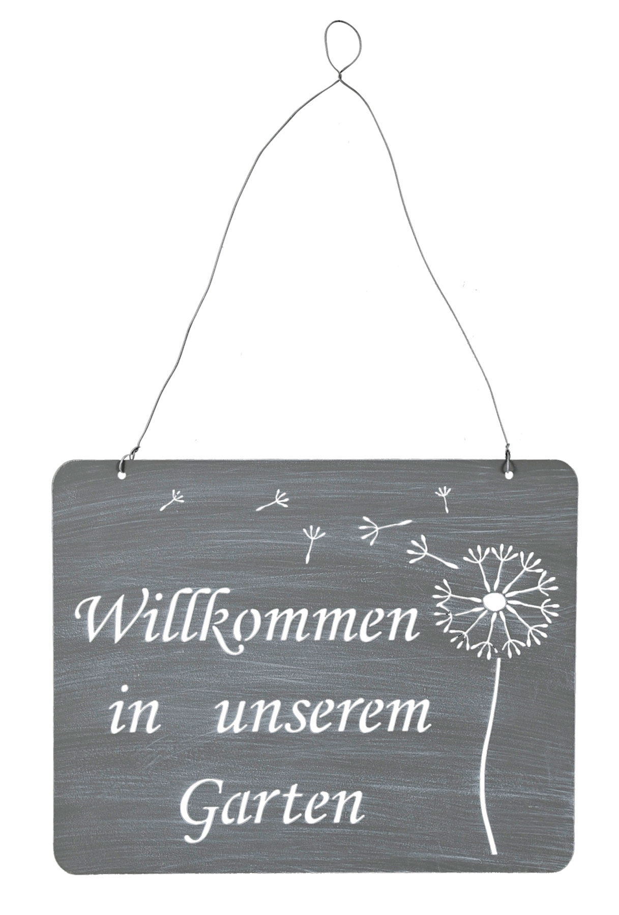 Schild Willkommen Im Garten 31x25cm Deko Grau Pusteblume Eisen Wandbild