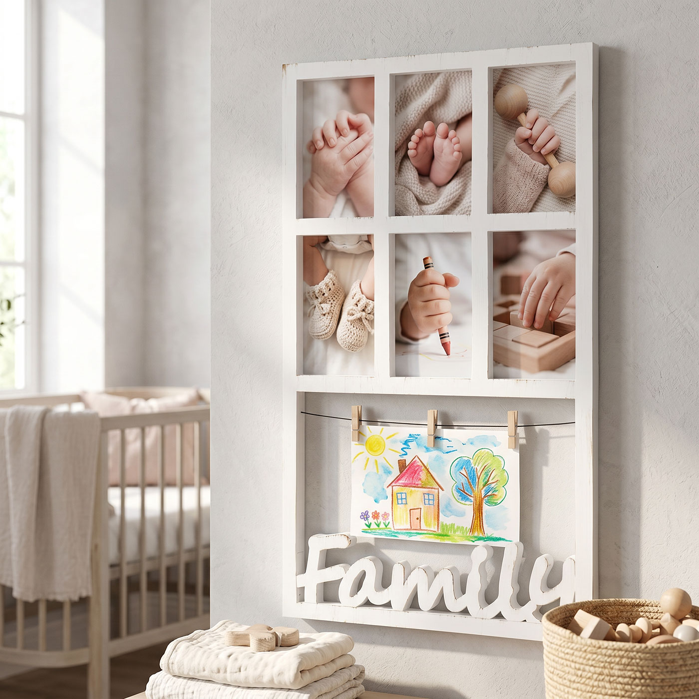 Family Bilderrahmen 6 Fotos 10x15 Fotogalerie Shabby Chic Vintage Weiß Fotorahmen