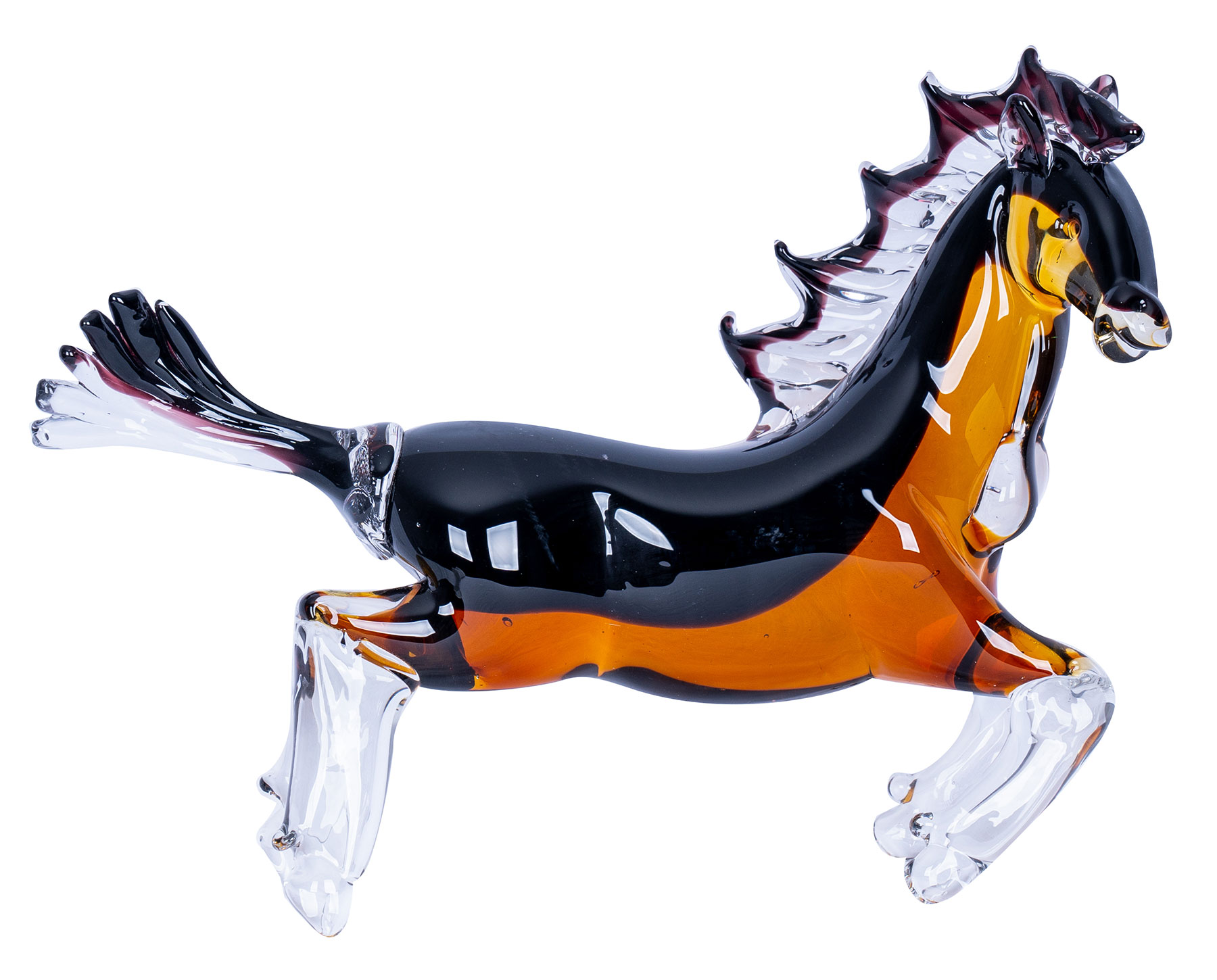 Designer Skulptur Pferd H24cm Glas Glasdeko Schwarz Orange Deko Unikat Geschenk