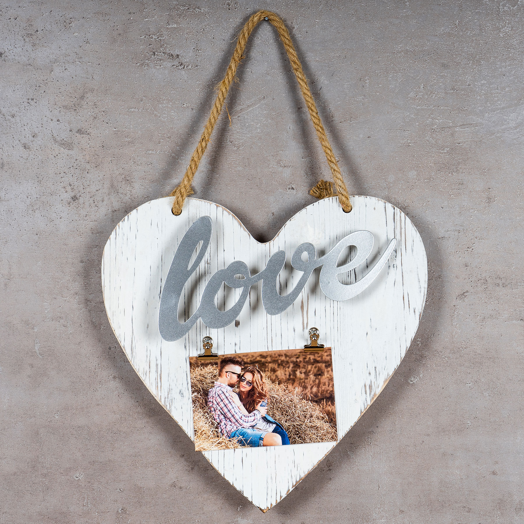 Bilderrahmen 10x15 Klammern Herz Silber Weiß Love Vintage Shabby Chic Fotorahmen