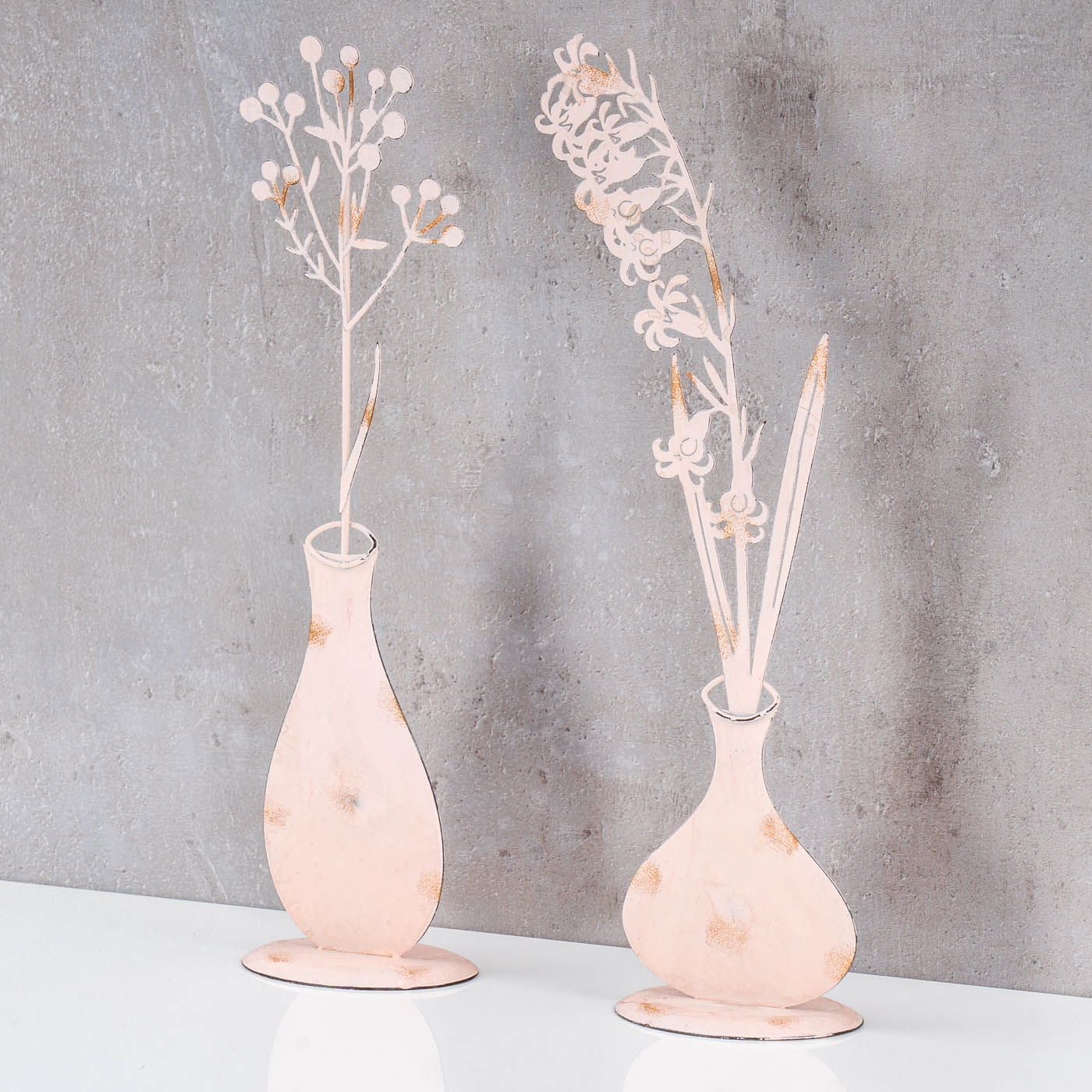 2er Set Metall Blume Altrosa Deko-Aufsteller Tischdeko Shabby Chic Vintage
