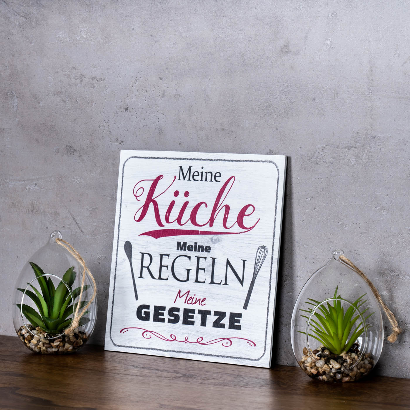 Wandbild 20x20cm Küche Küchenschild Spruch Regeln Deko Wandschild Bild Wanddeko