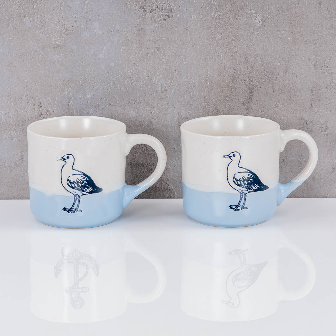2er Set Tassen Möwe 350ml Steingut Kaffeetasse Becher Blau Maritim Design