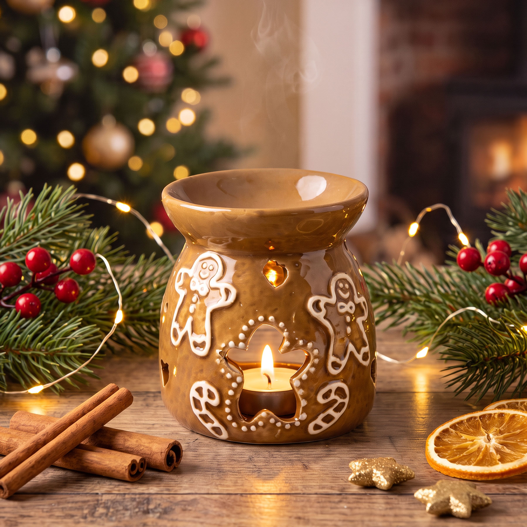 Duftlampe Lebkuchen H11cm Keramik Braun Weiß Aromalampe Weihnachten Tischdeko