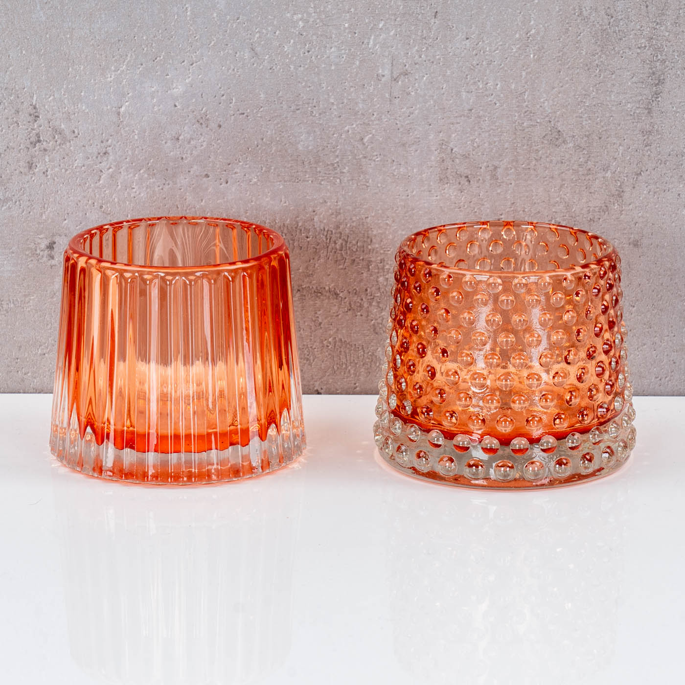 2er Set Teelichthalter H7cm Glas Orange Kerzenhalter Tischdeko Kerzen Retro Deko