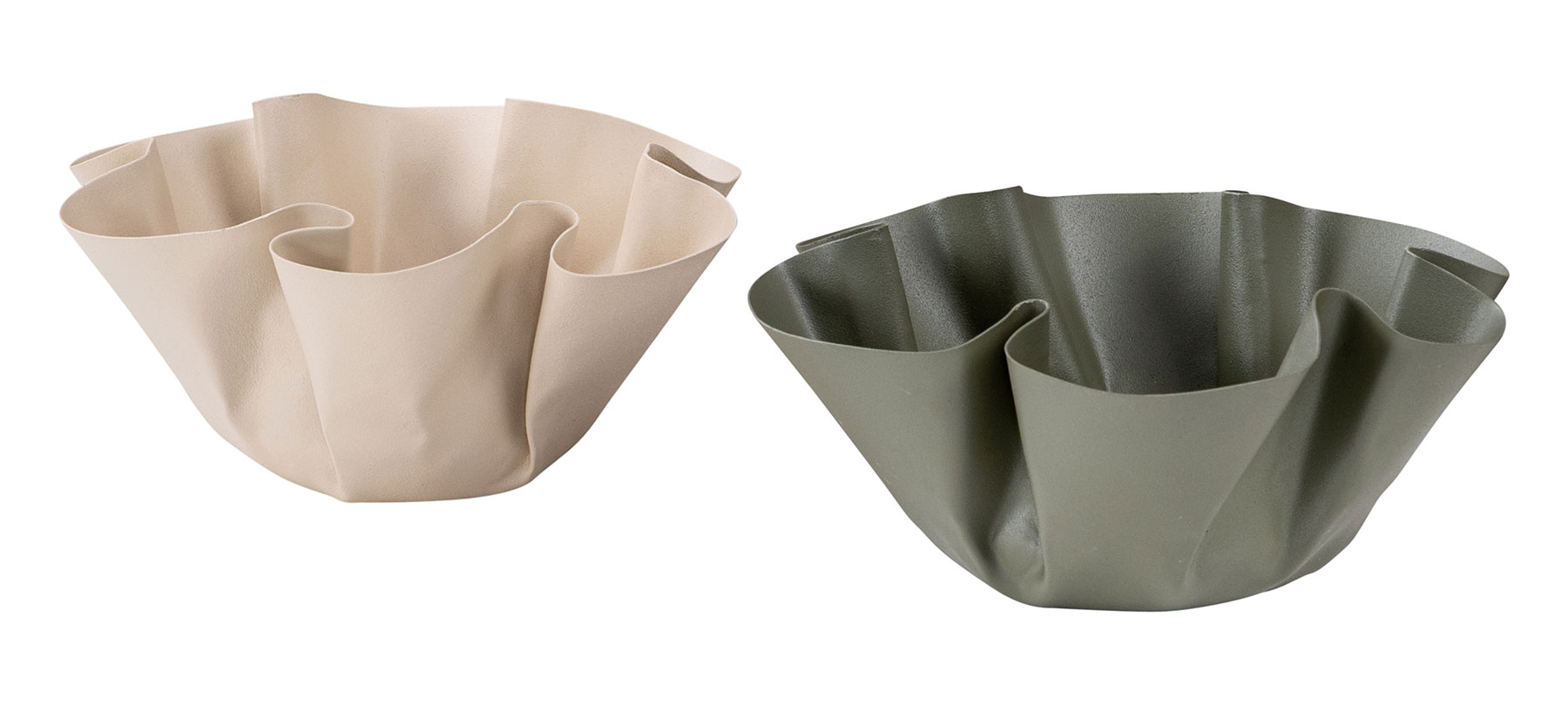 2er Set Metallschale B22cm Beige Grün Dekoschale Schüssel Boho Deko Tischdeko