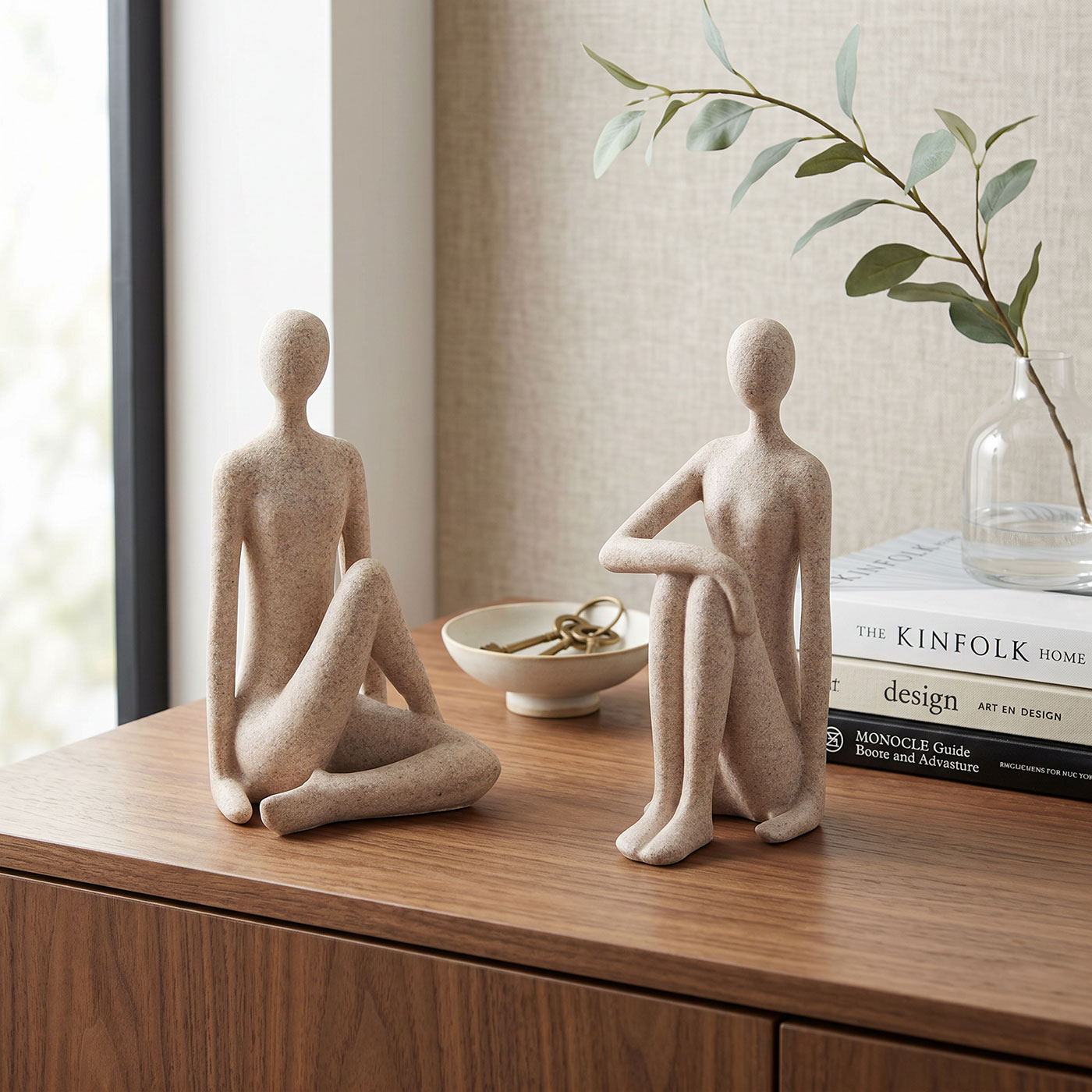 2er Set Deko Figuren Abstrakt H20cm Braun Beige Skulptur Paar Steinoptik Wohndeko