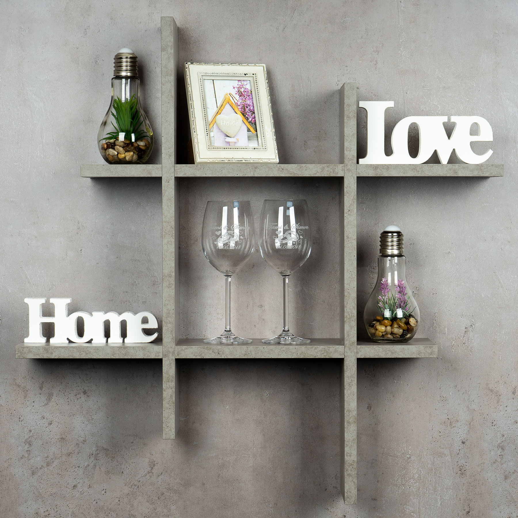 levandeo Hashtag Regal 75x75cm Wandregal Holz Beton-Optik Bücherregal Hängeregal
